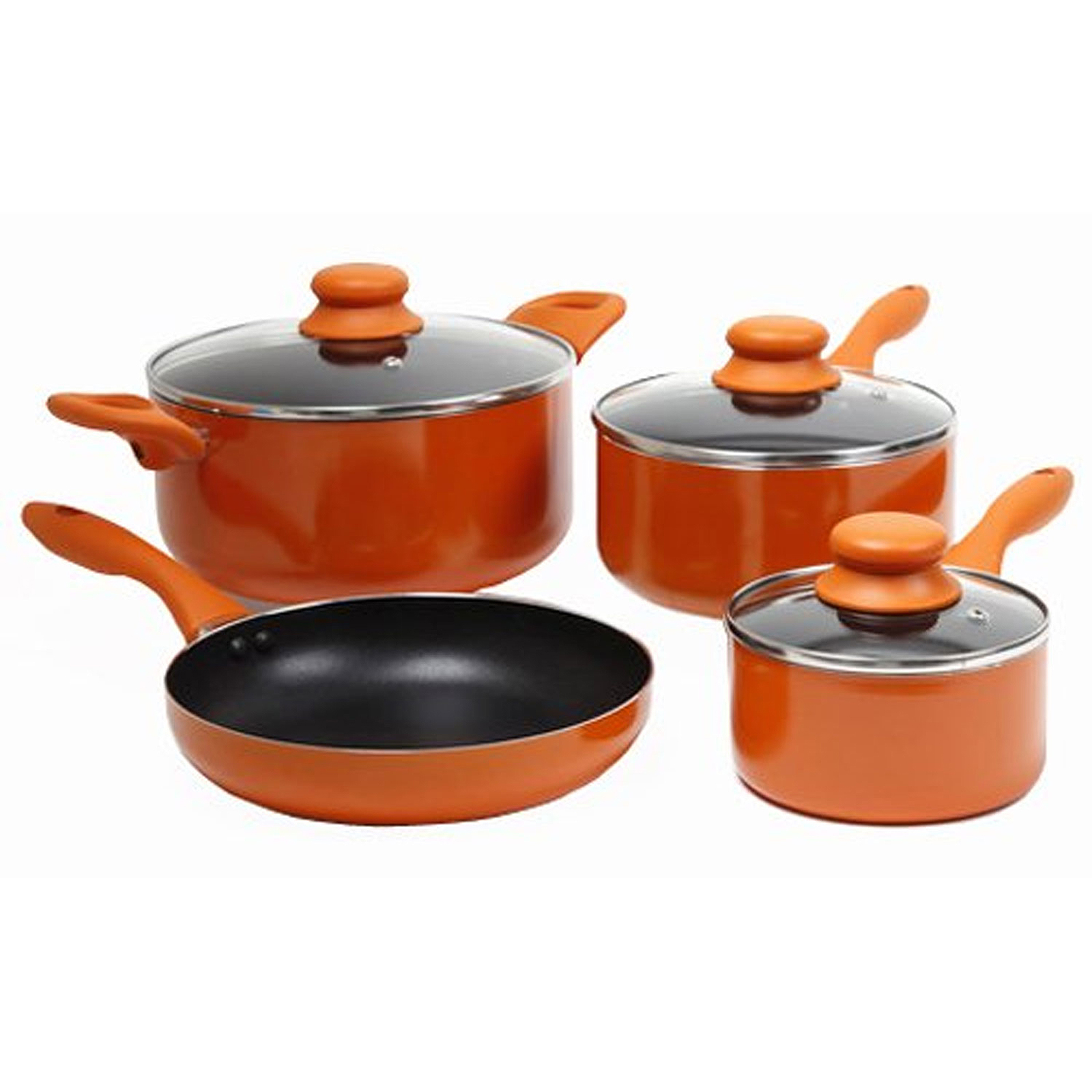 Gibson 7 pc Cookware Set  Orange  Ez Cook  Bakelite  Flame Guard  Alum.