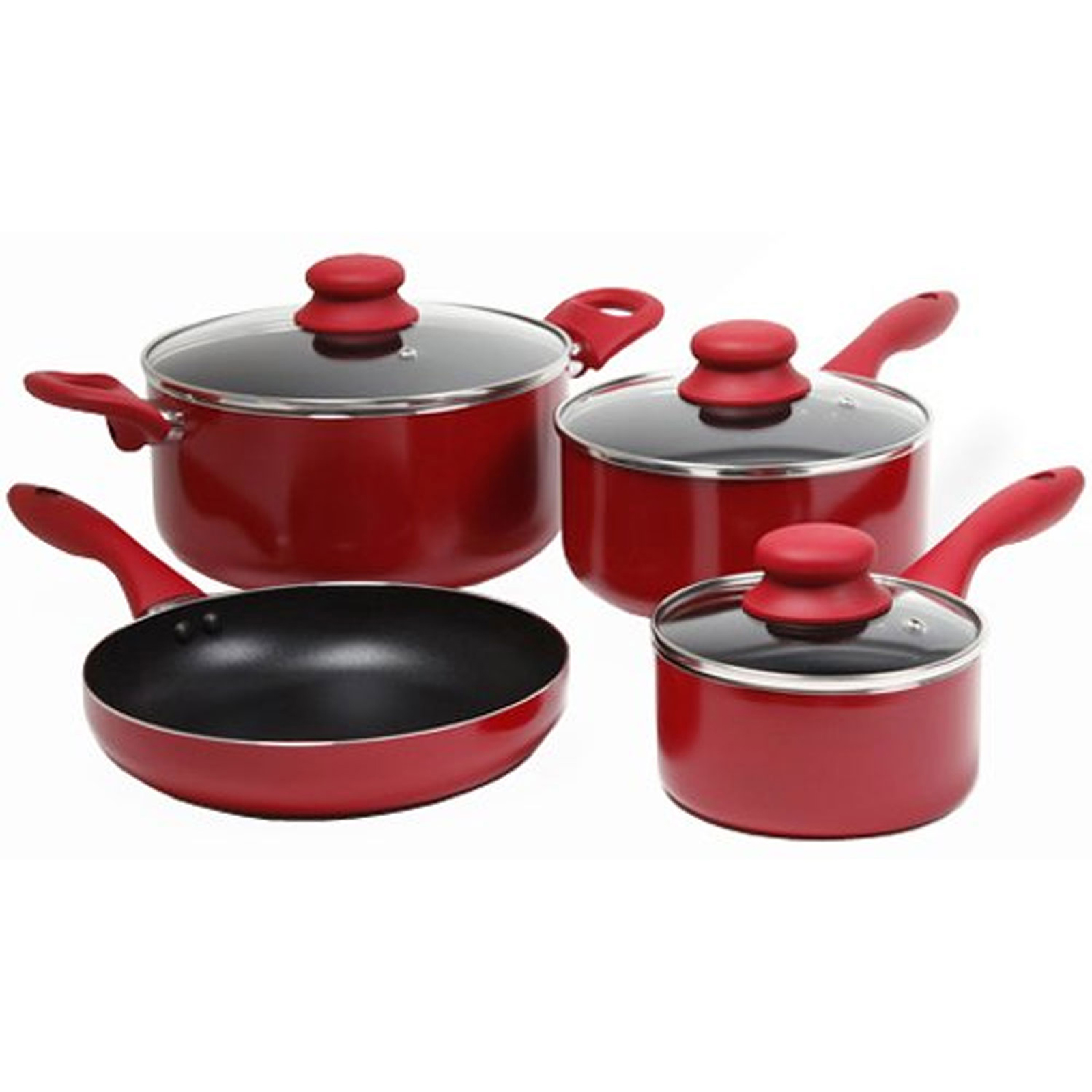 Gibson 7 pc Cookware Set  Red  Ez Cook  Bakelite  Flame Guard  Alum.