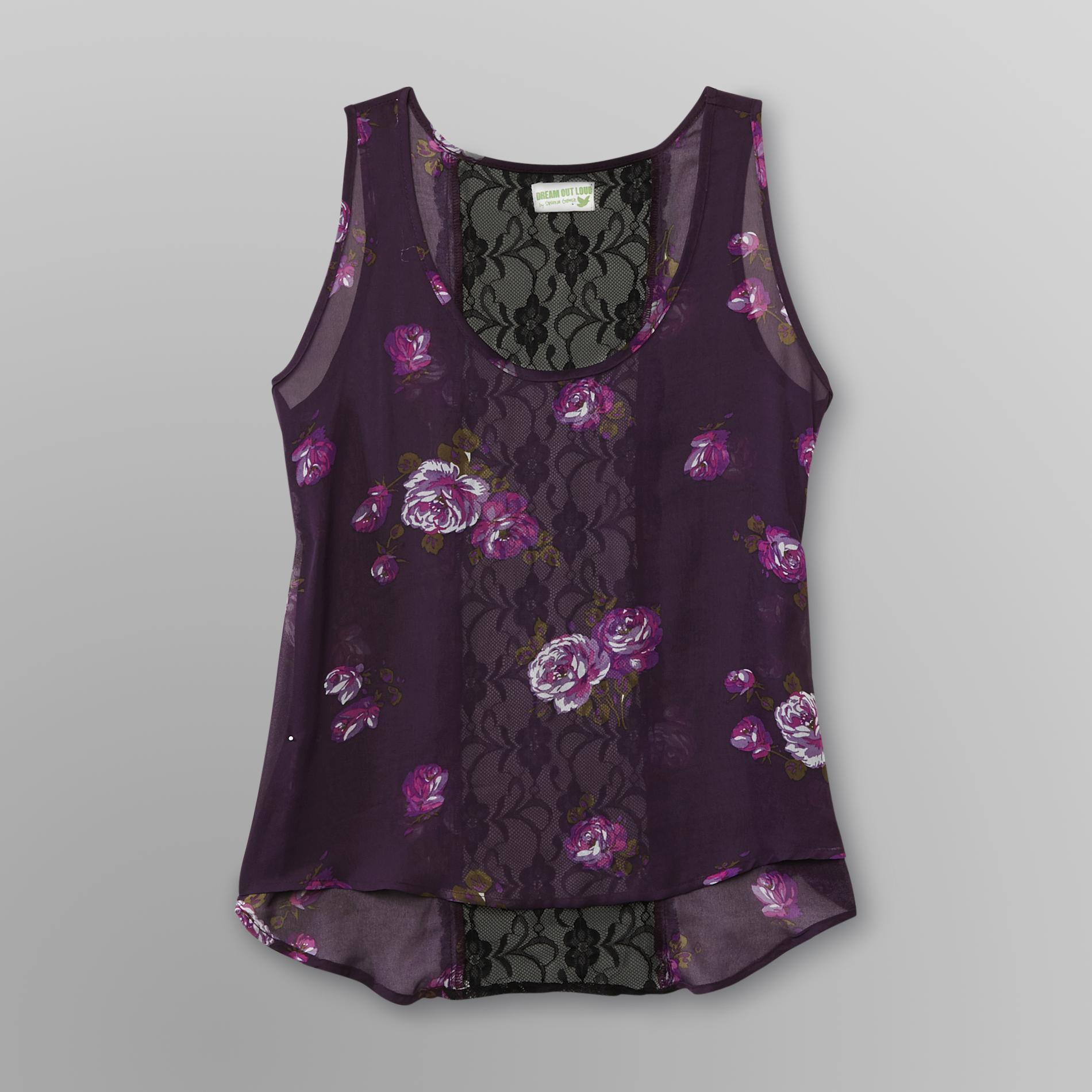 Junior's Lace Back Printed Tank
