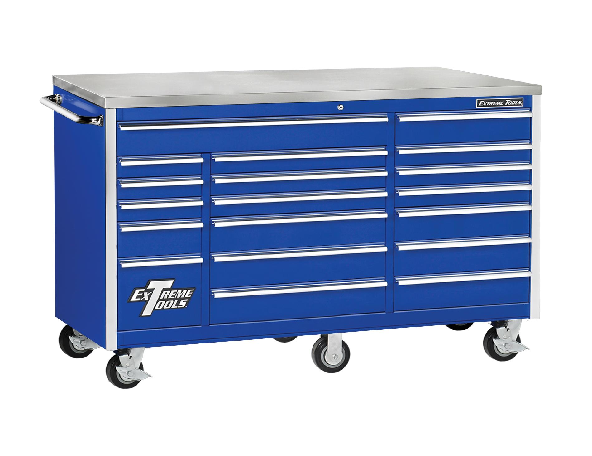 Extreme Tools 72 18 Drawer Standard Triple Bank Roller Cabinet in Blue