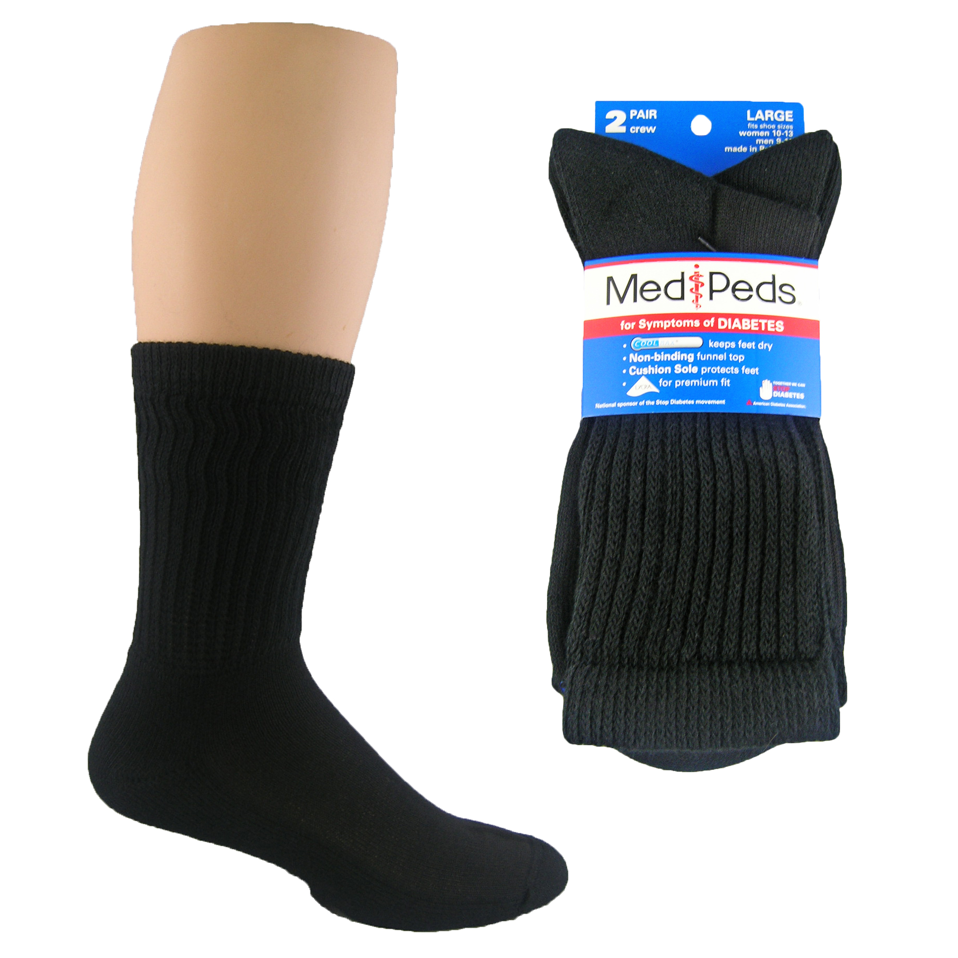 UPC 071400010906 MediPeds Diabetic Crew Sock 2 Pr PEDS PRODUCTS INC