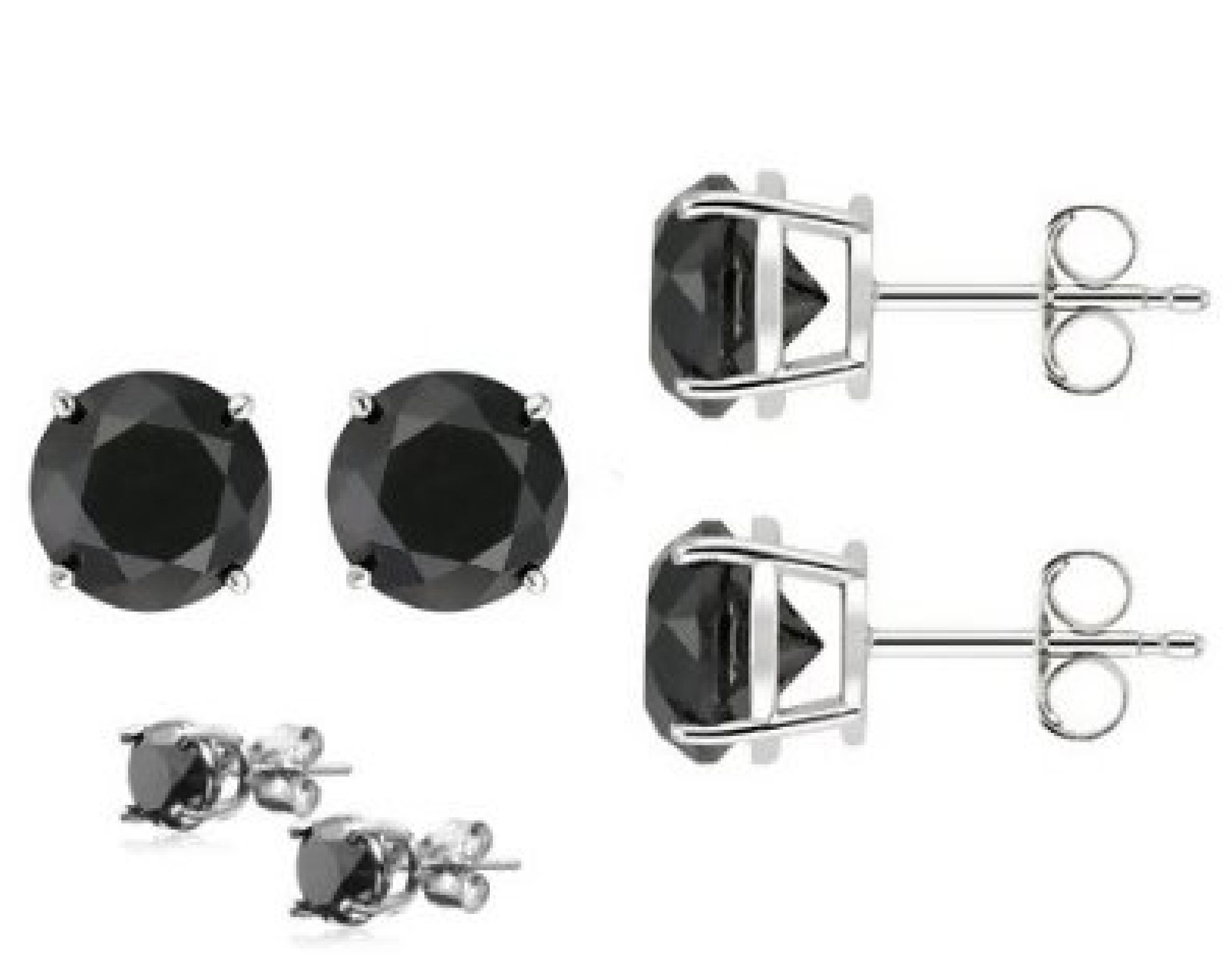 2 Carat Black Diamond manmade Stud Earrings in Sterling Silver