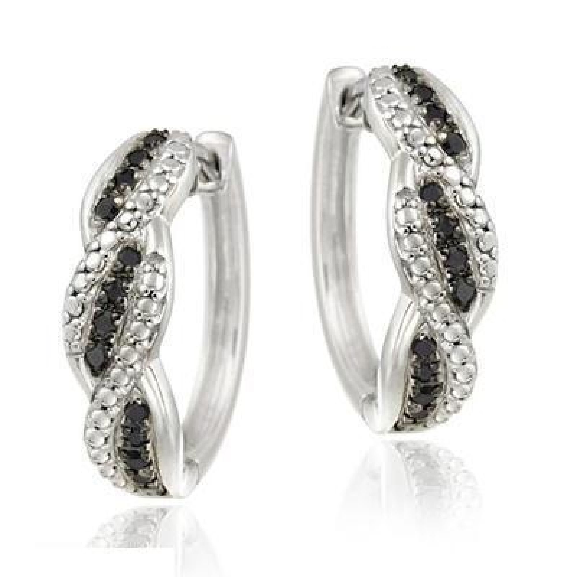 1/2 Carat Genuine Black Diamond Hoop Earrings in Sterling Silver