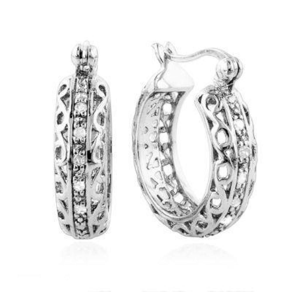 1/2 Carat Genuine White Diamond Hoop Earrings in Sterling Silver ( J-K  I-3 )