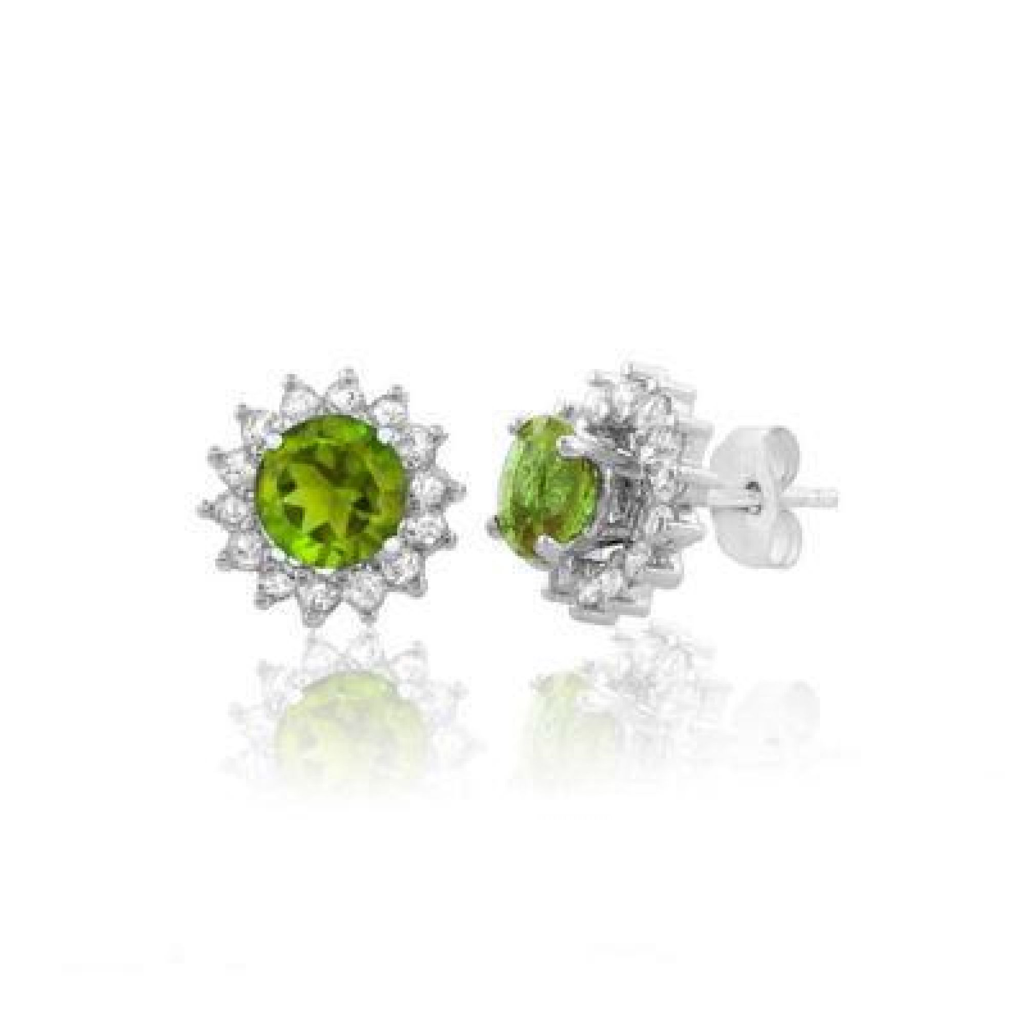 2 Carat Genuine Peridot and White Sapphire Stud Earrings in Sterling Silver