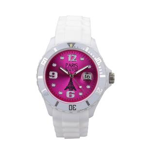 ParisWatch.com Kids Silicone Quartz Calendar Date White and Pink Dial Watch Designed in France Fashion