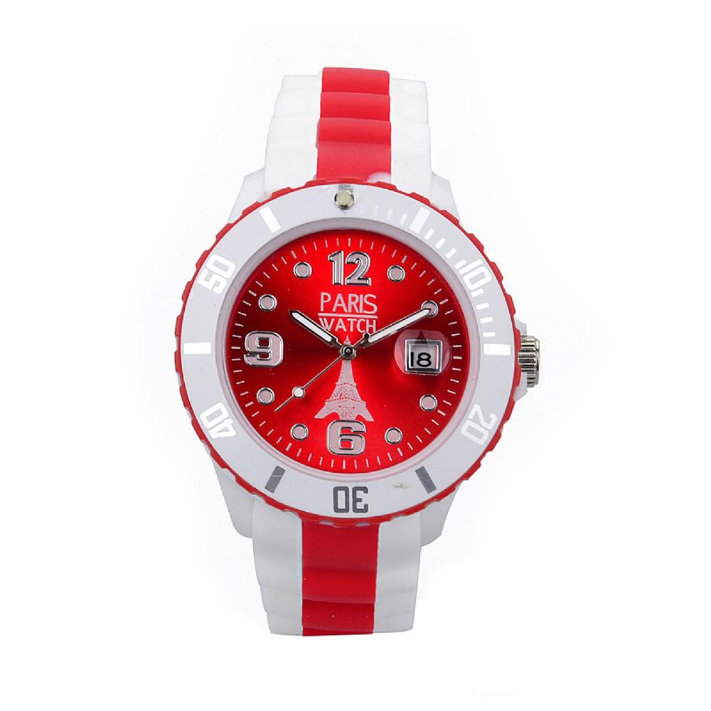 Kids Silicone Quartz Calendar Date White and Multicolor Red Dial Watch Designed in France Fashion