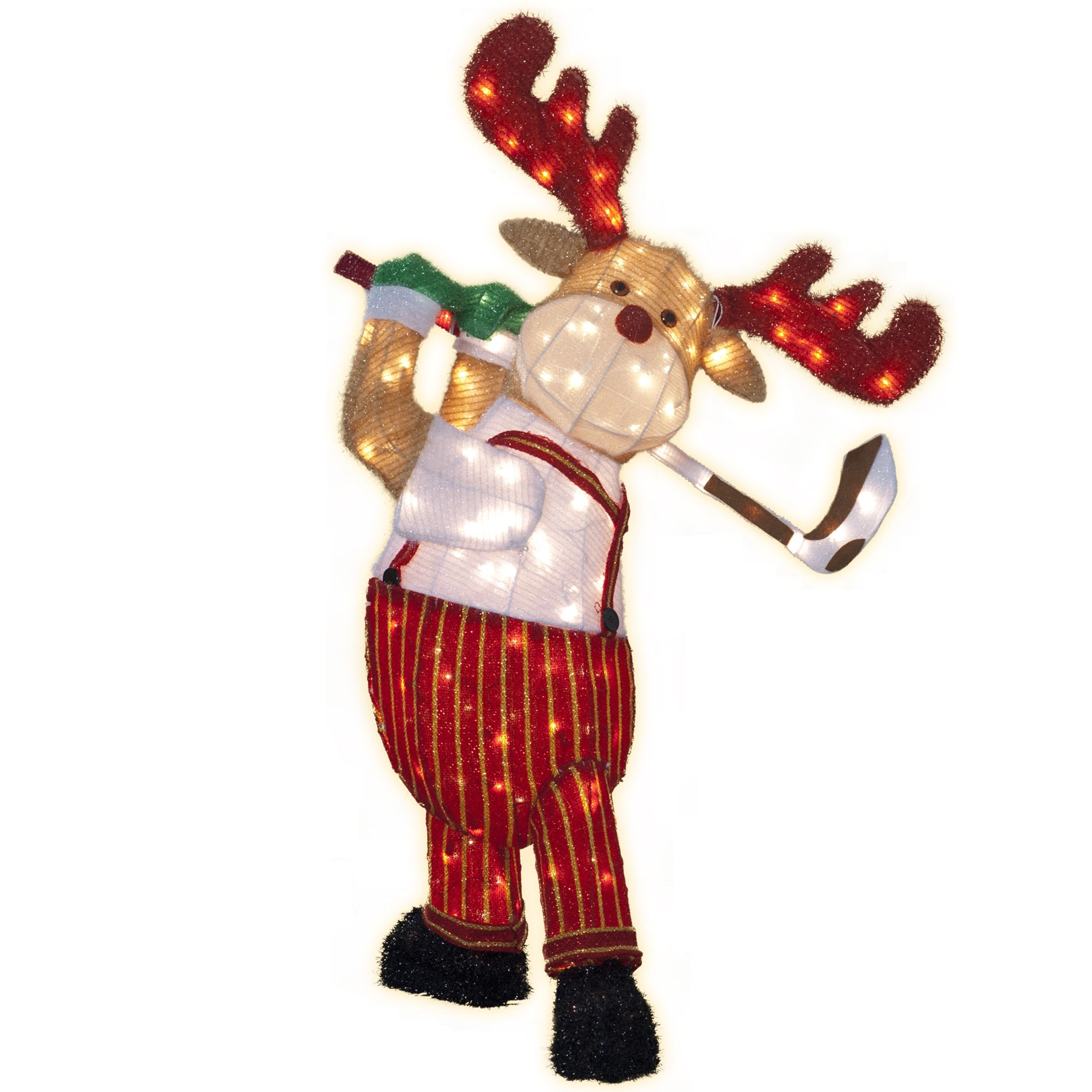 48IN TINSEL MOOSE PLAYING GOLF 150LT - Seasonal - Christmas 