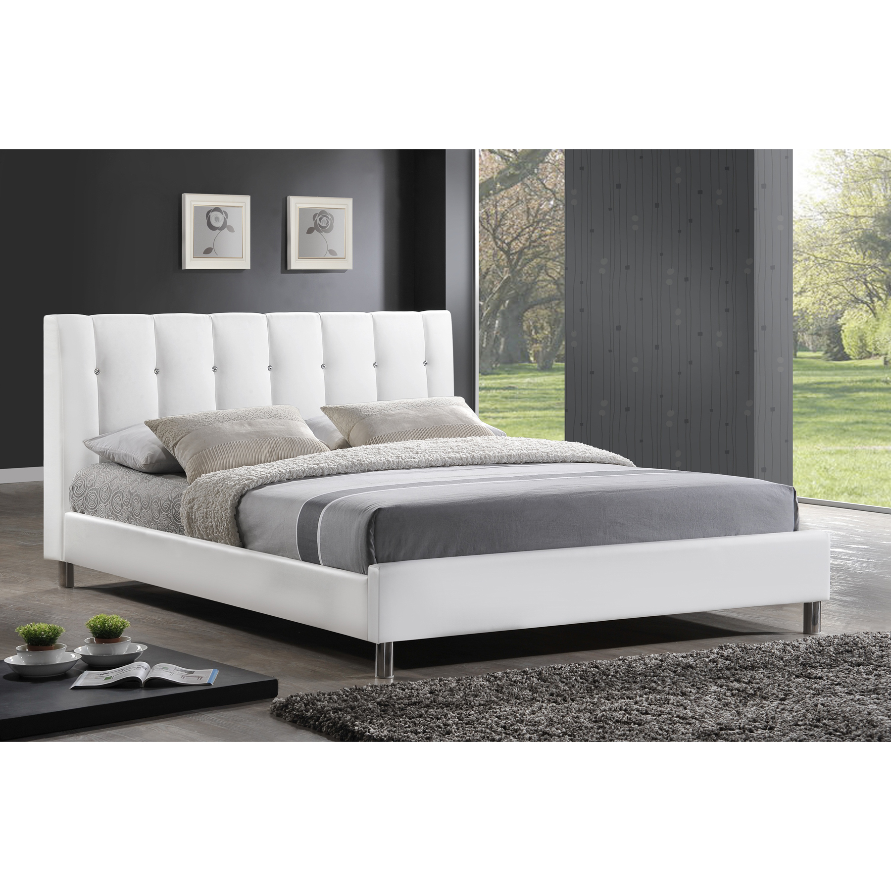Baxton Studio Vino White Modern Bed with Upholstered Headboard - Queen Size