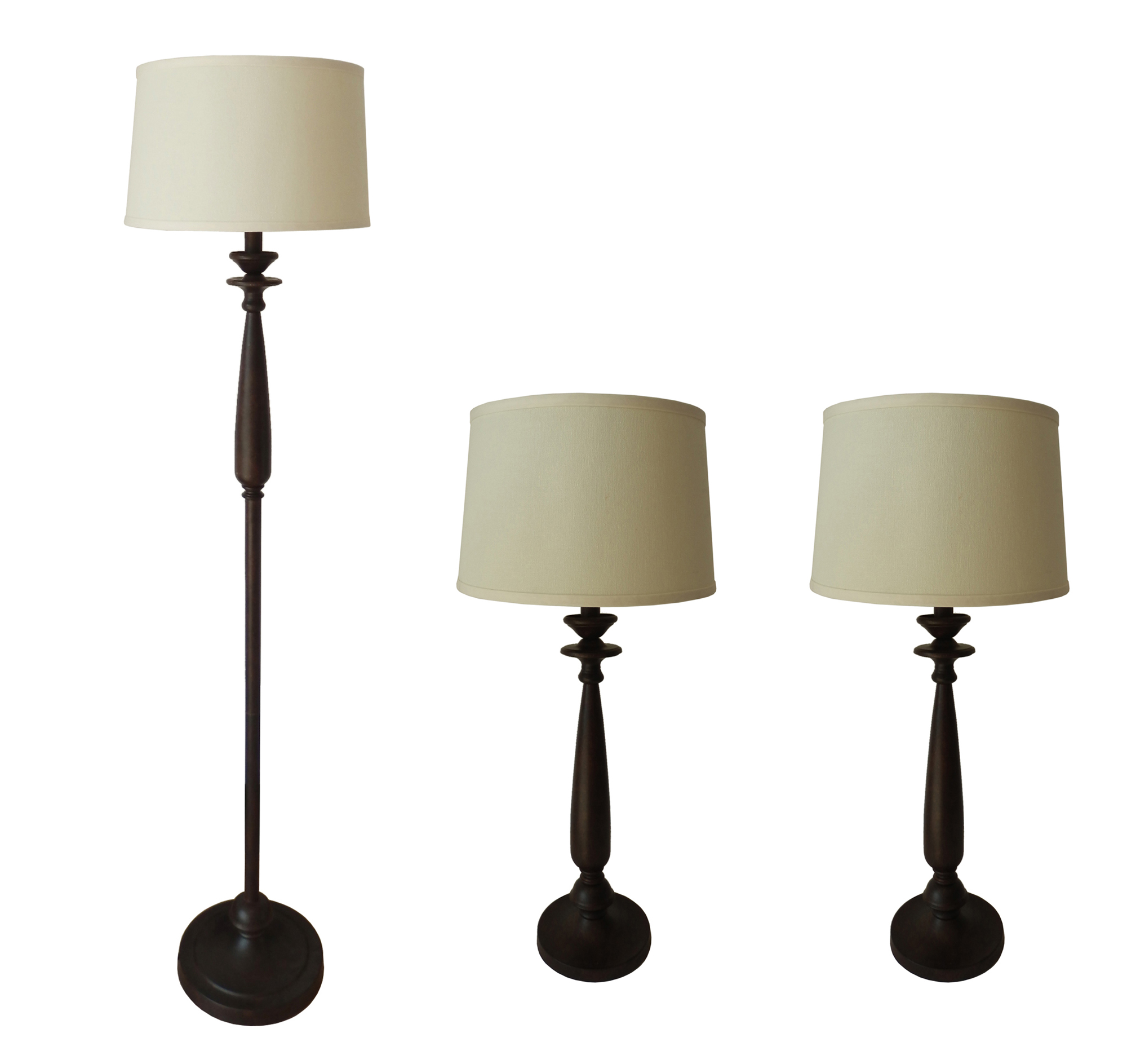 3 Piece Metal & Resin Lamp Set with Antique Brown Finish.