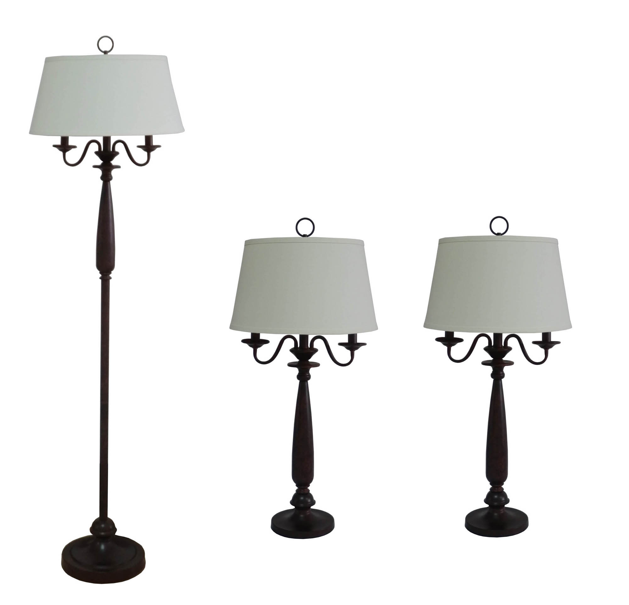 3 Piece Metal & Resin Lamp Set with Antique Brown Finish.