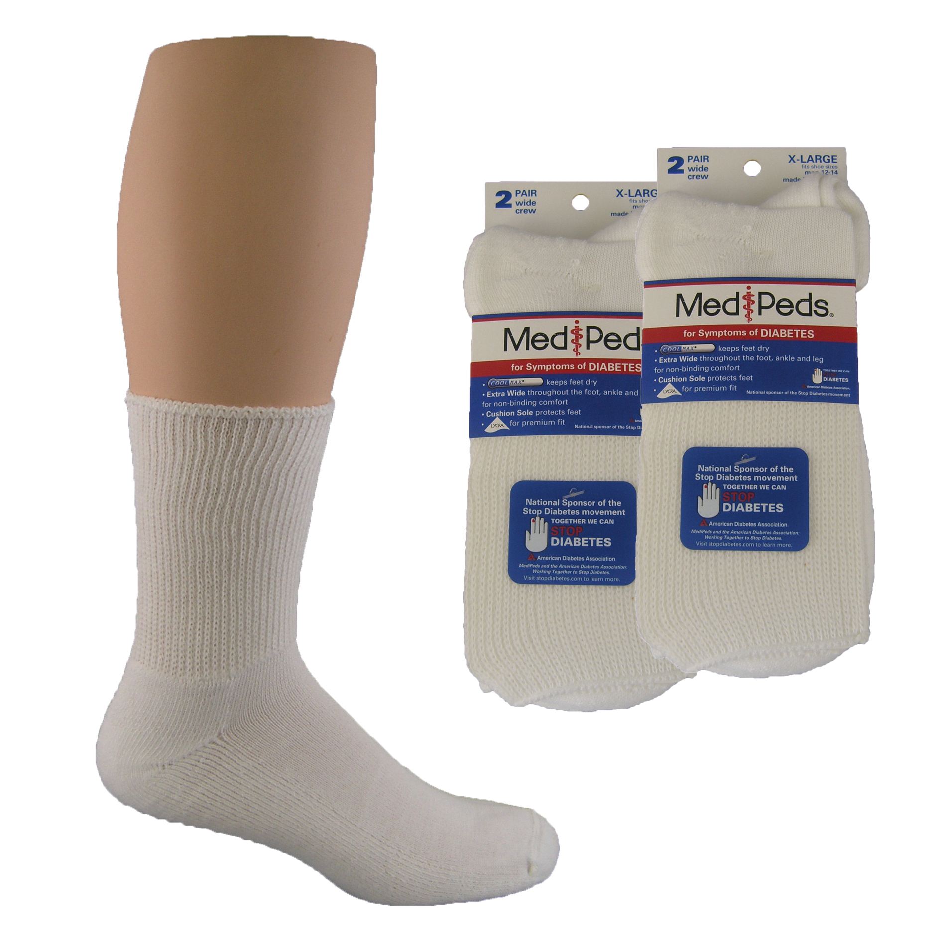 MediPeds Diabetic EXTRA WIDE Crew Socks - 4Pr