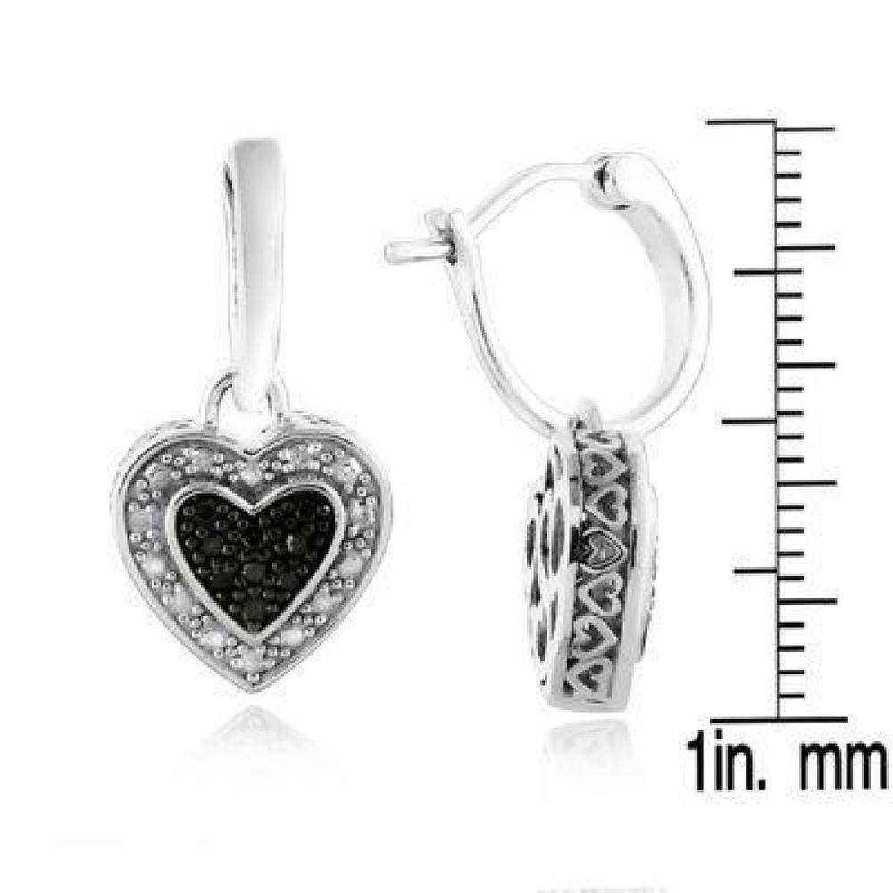 1/2 Carat Genuine Black and White Diamond Heart Hoop Earrings in Sterling Silver ( I-J  I1- I2 )
