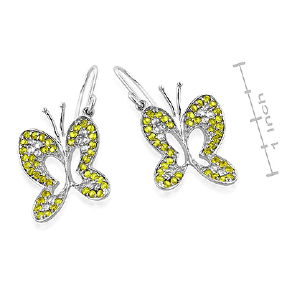 3 Carat Genuine Yellow and White Sapphire Butterfly Earrings in Sterling Silver
