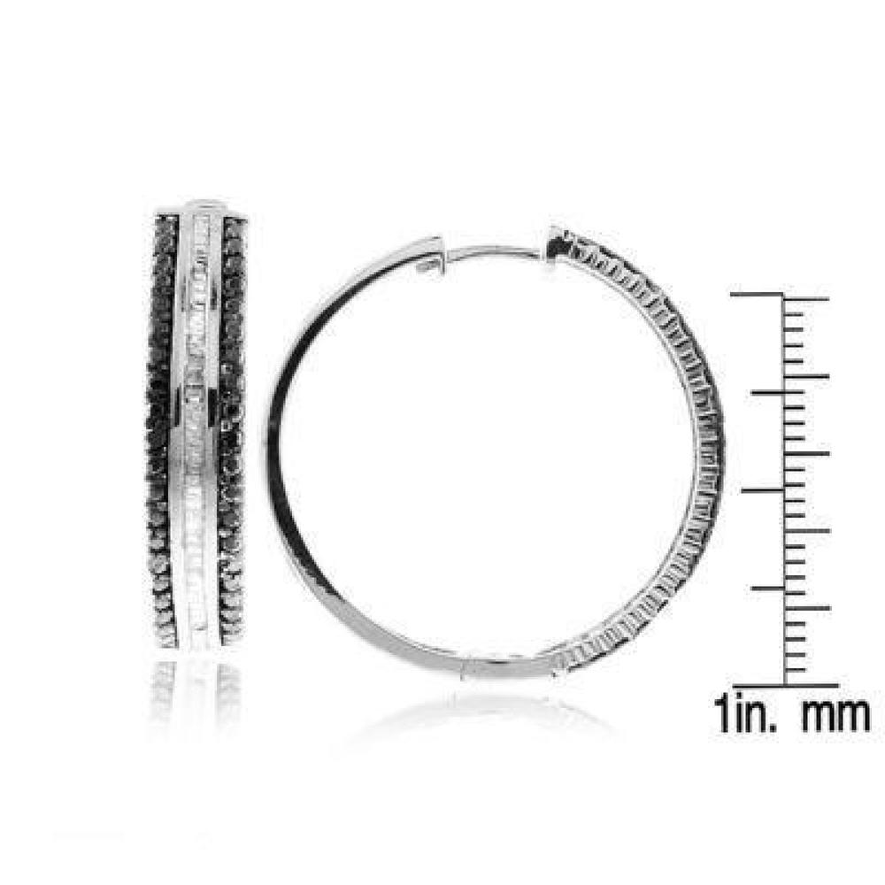 1/4 Carat Genuine White and Black Diamond Hoop Earrings in Sterling Silver ( J-K, I-3 )