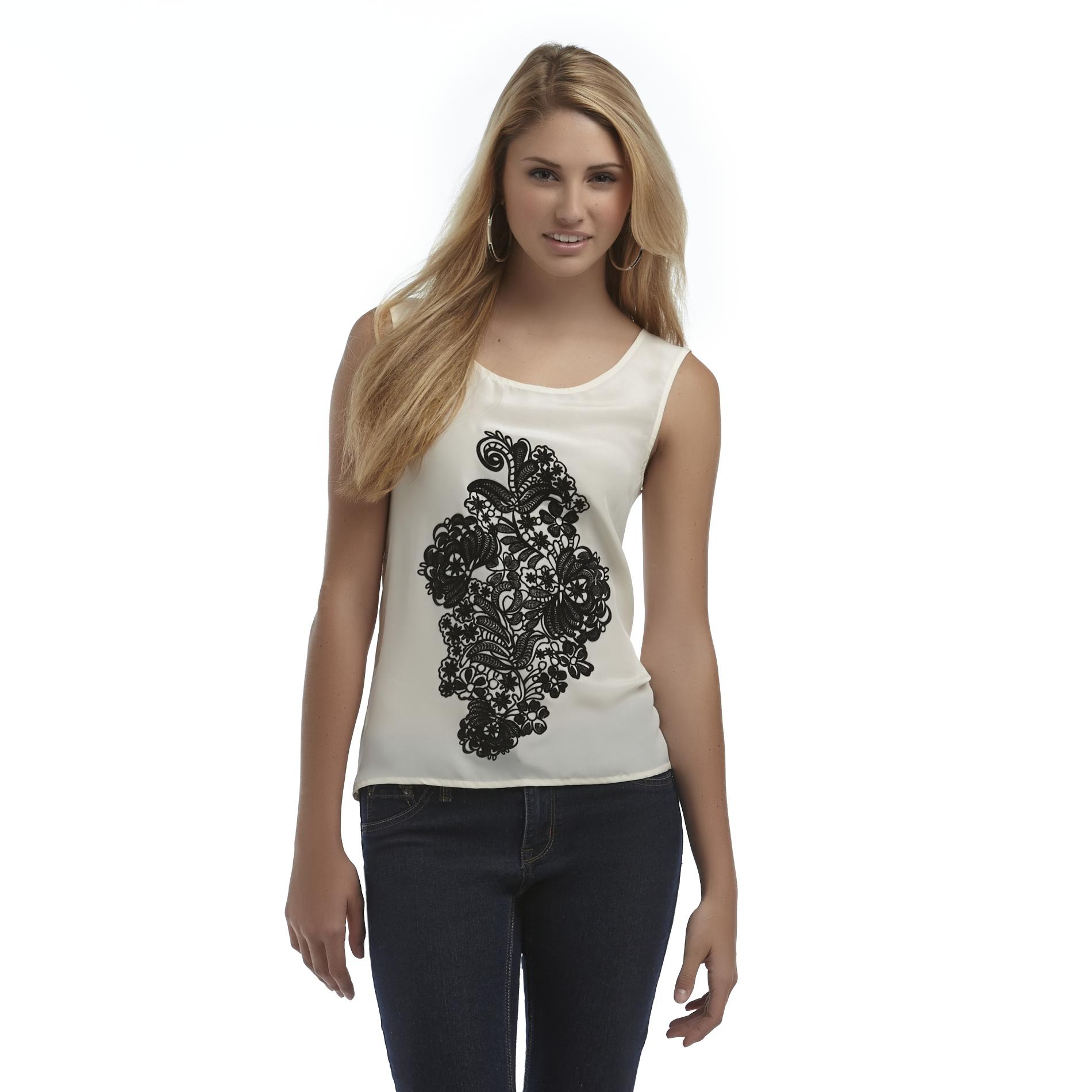 Junior's Sleeveless High-Low Top - Flocked Floral