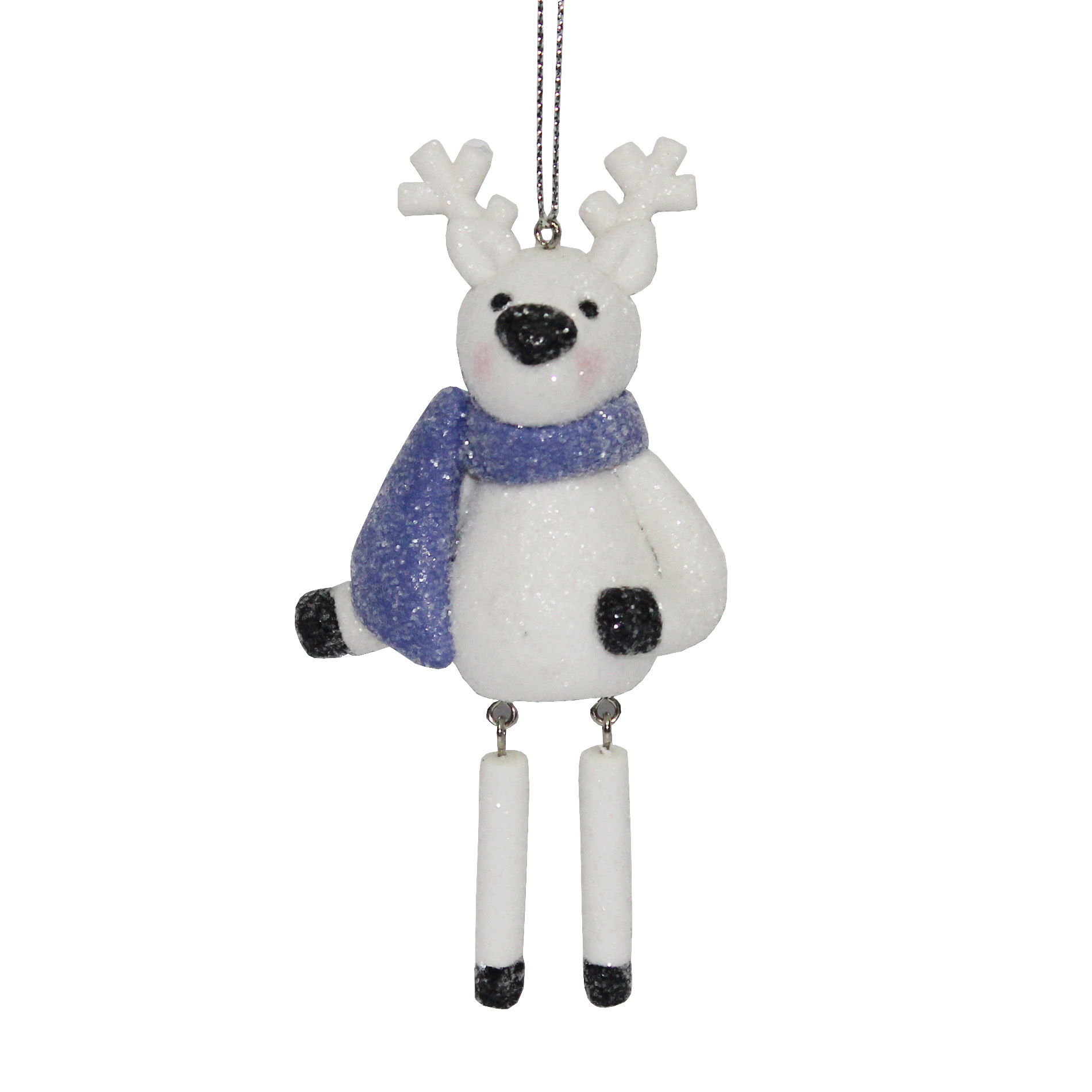 Donner & Blitzen Incorporated Reindeer with Purple Scarf and Dangly Legs Ornament