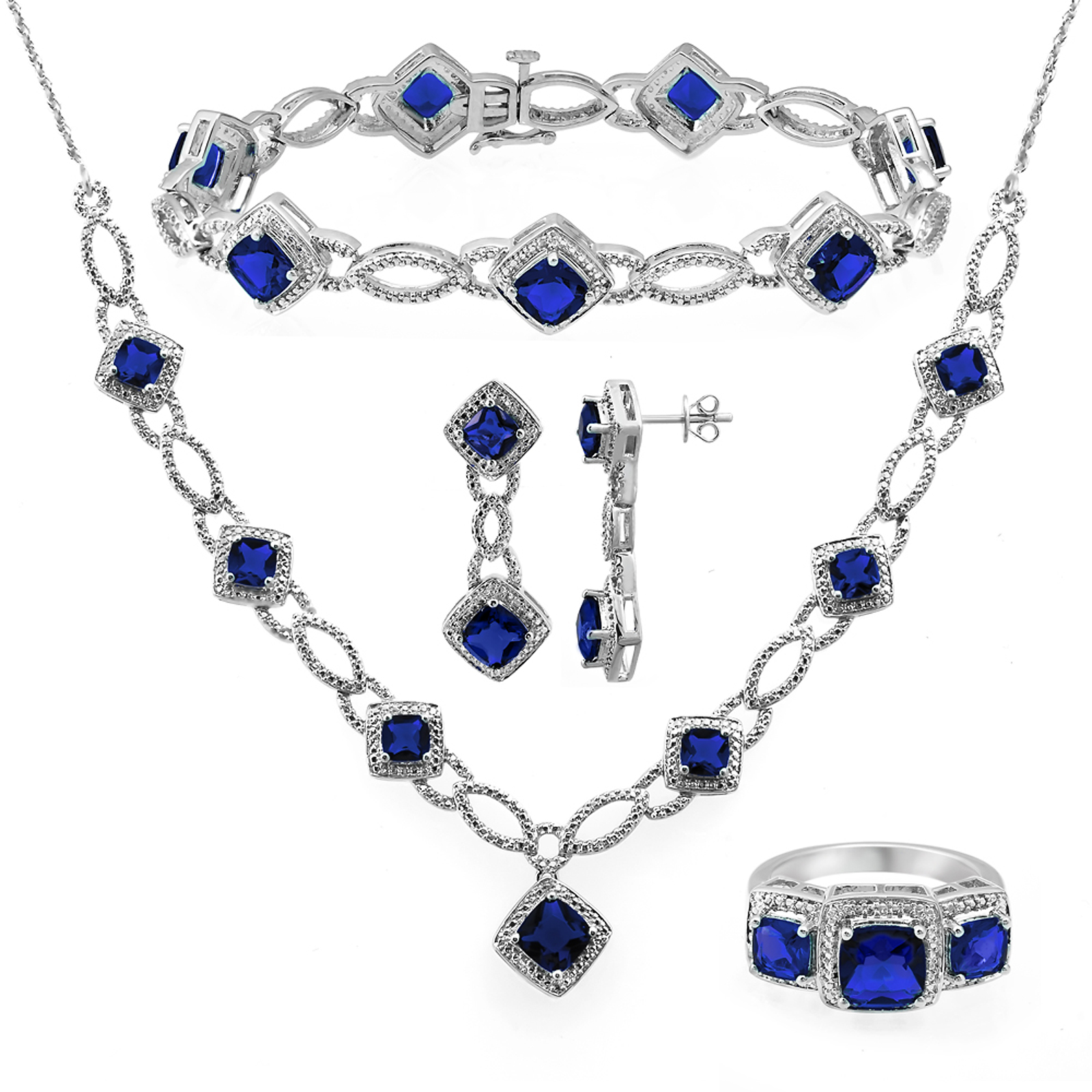 Silver Rhodium Over Brass Lab Created Sapphire 4pc Set - Size 7 Only