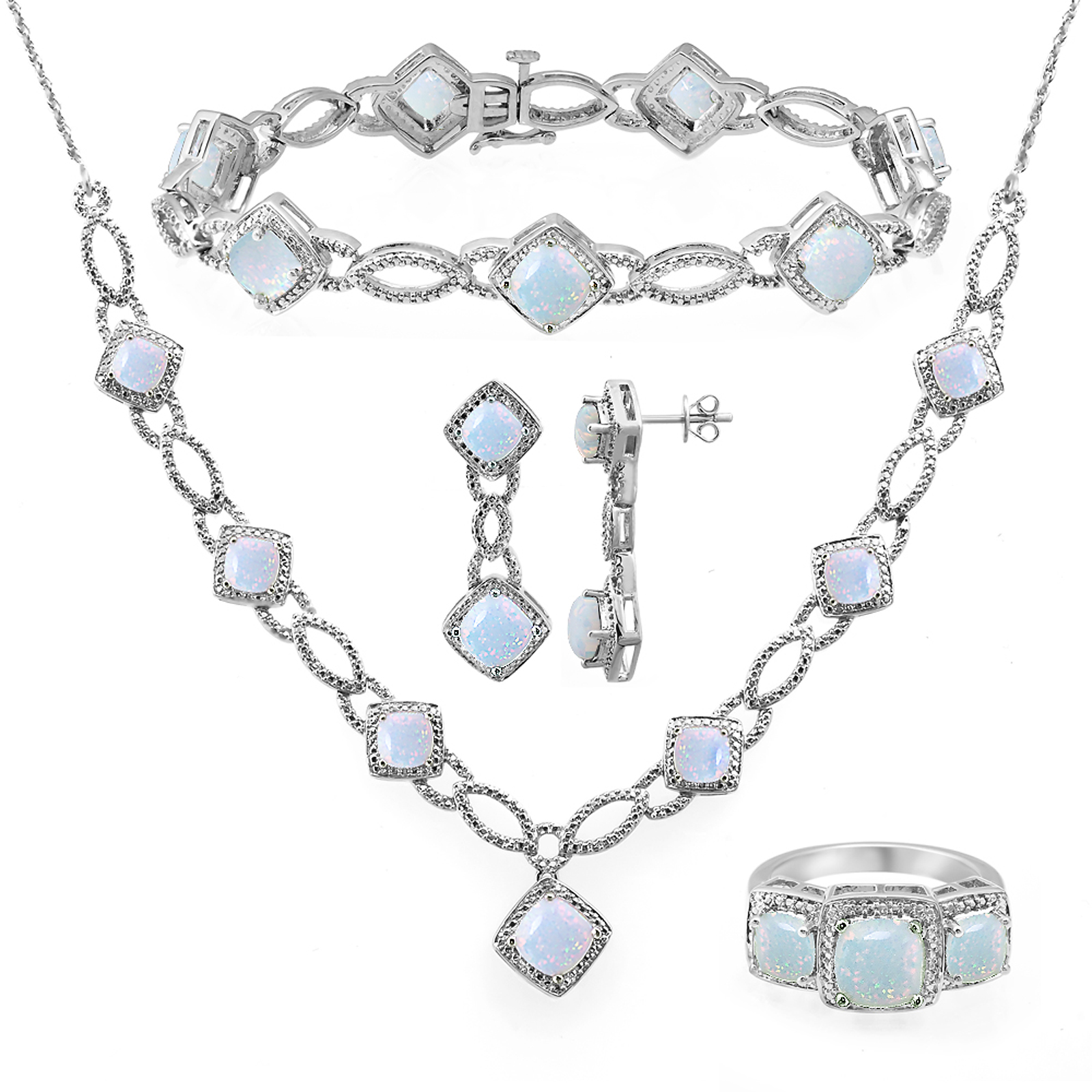 Lab-Created  Opal Earrings  Necklace  Bracelet & Ring Set
