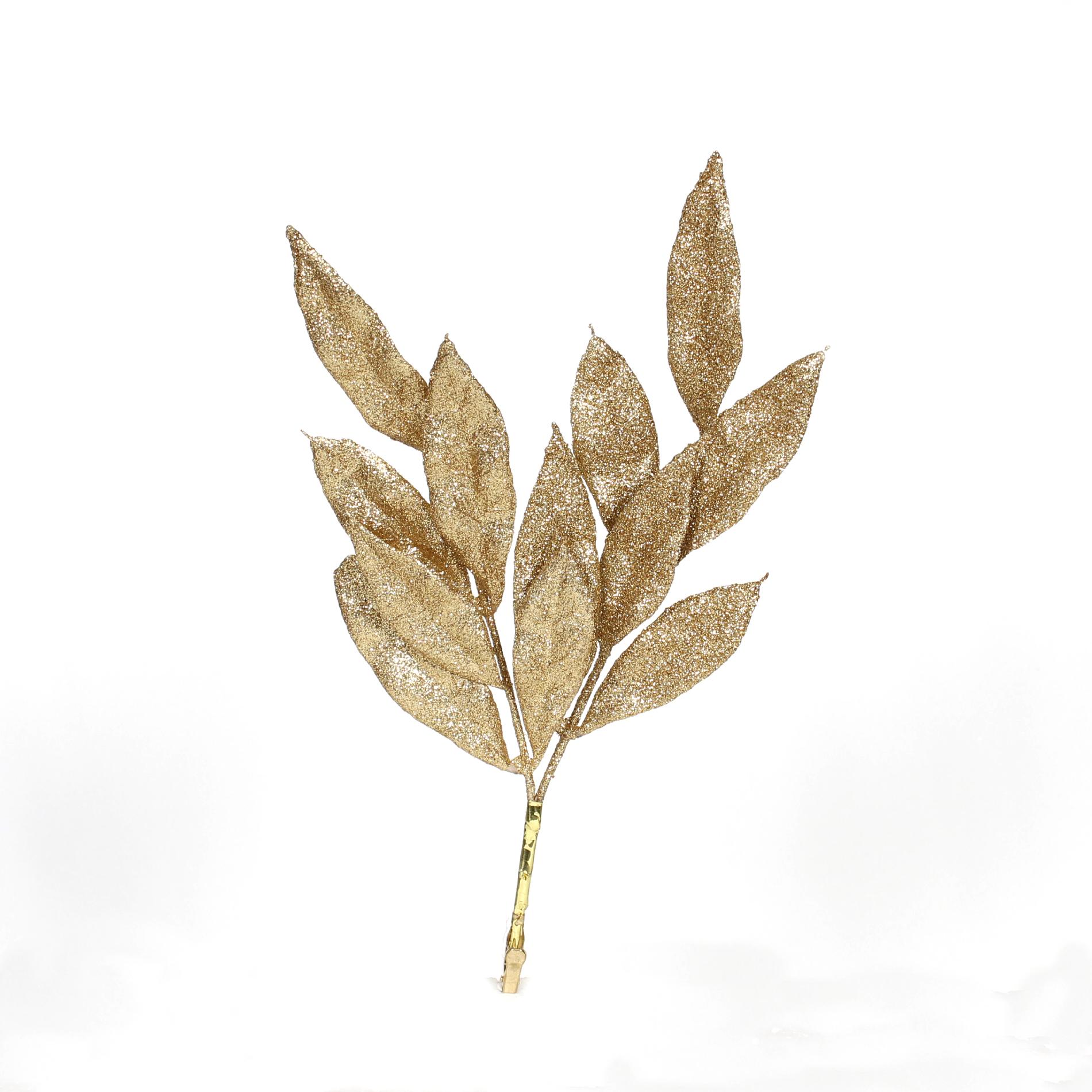 Bay Leaf Sprig Pick Gold Christmas Ornament
