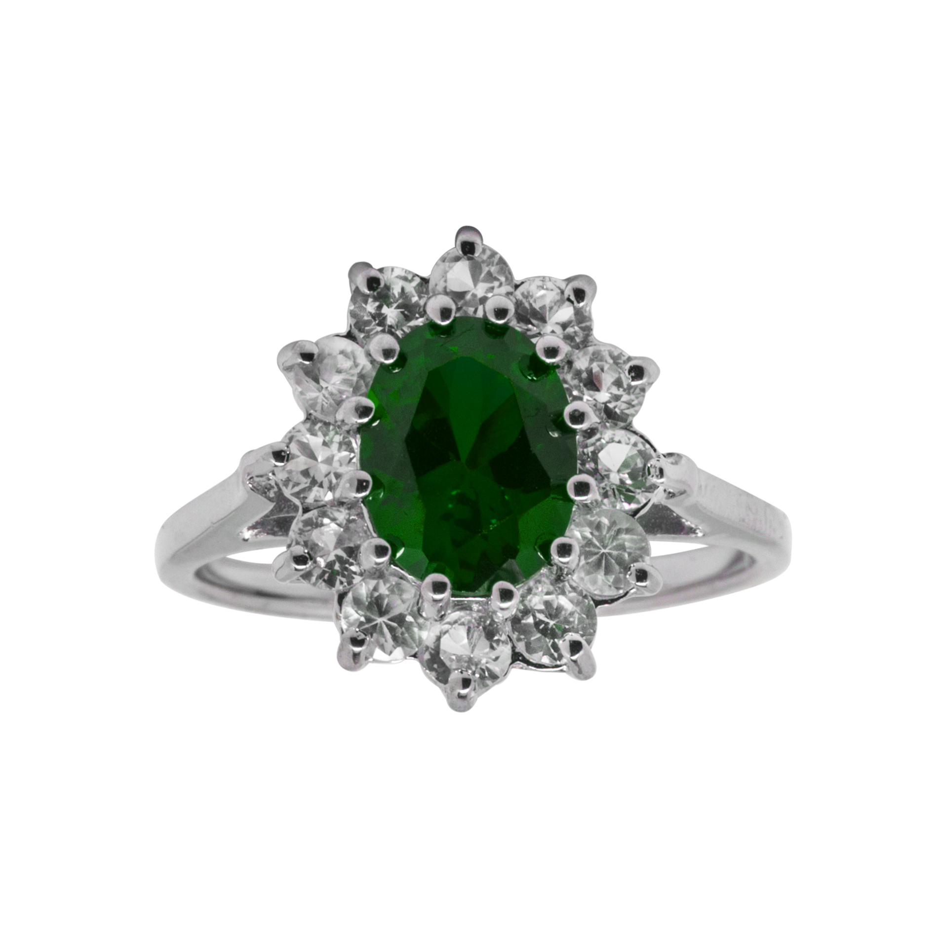 Simulated Emerald and Lab Created White Sapphire Ring Sterling Silver