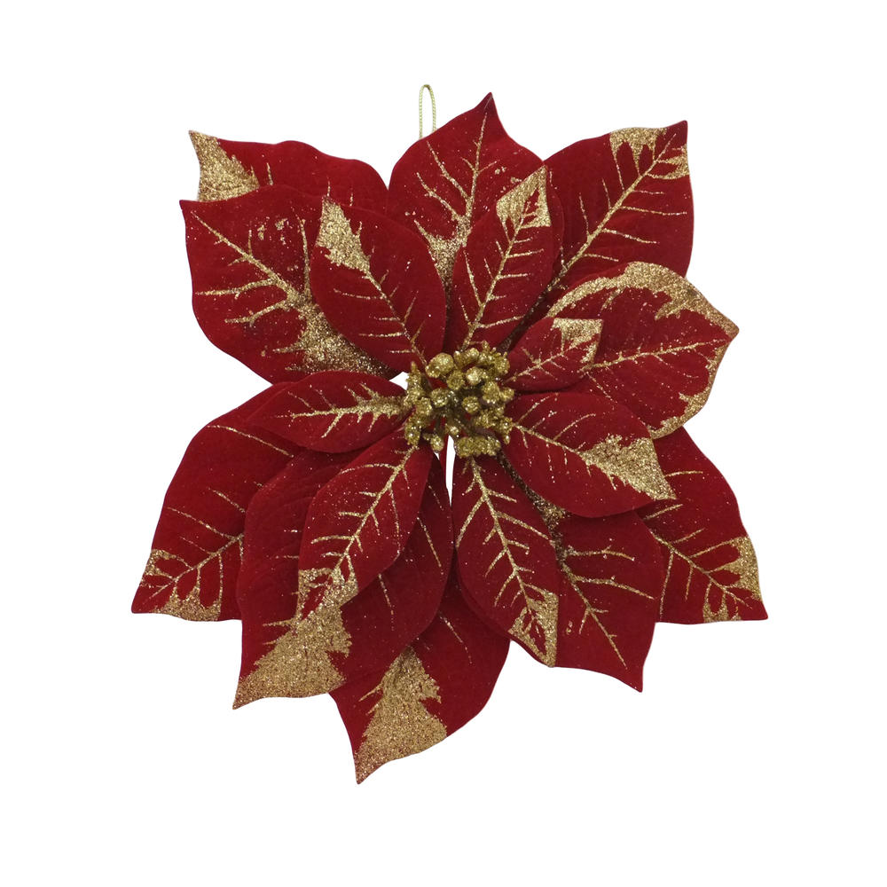 Donner & Blitzen Incorporated Red Glitter Poinsettia Christmas Ornament