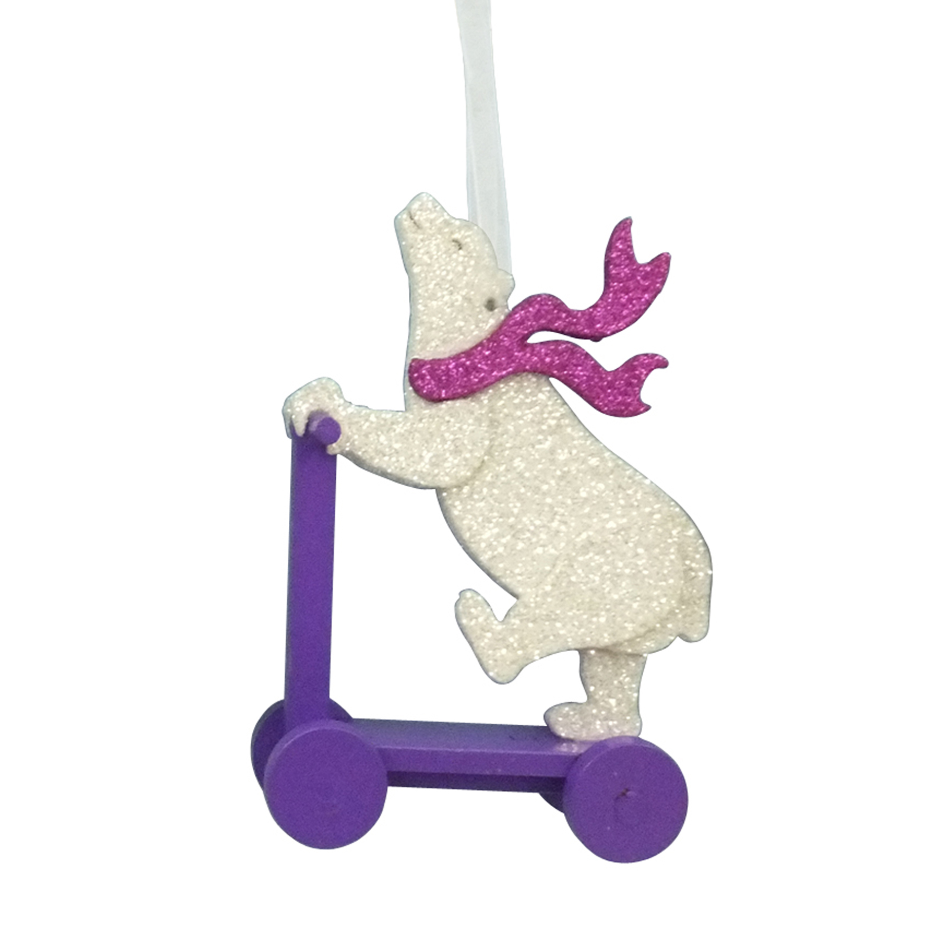 Donner & Blitzen Incorporated Scooter Bear with Purple  Scarf Ornament