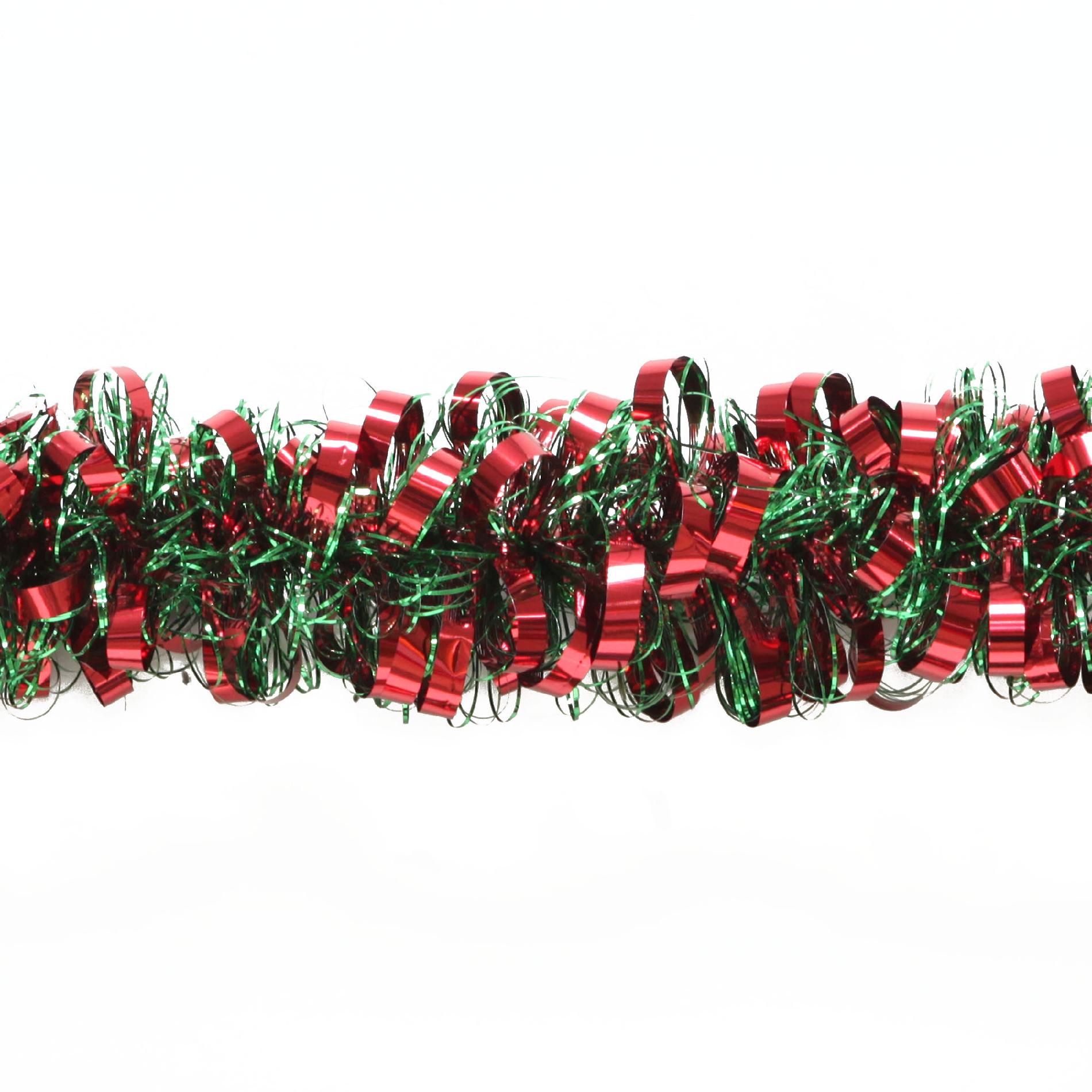 Donner & Blitzen Incorporated 12 ft. Red and Green Sleigh Bell Song Large Curly Tiffany Tinsel