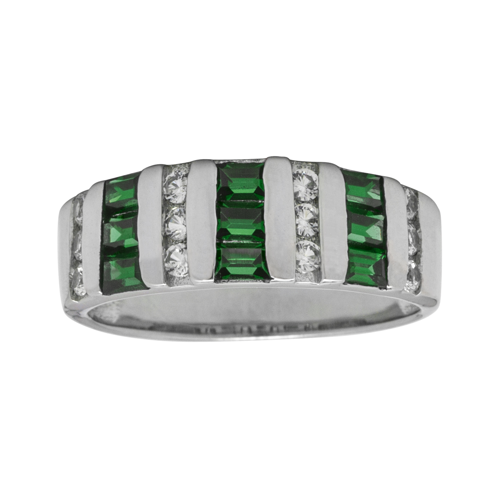 Simulated Emerald Baguette Band Sterling Silver