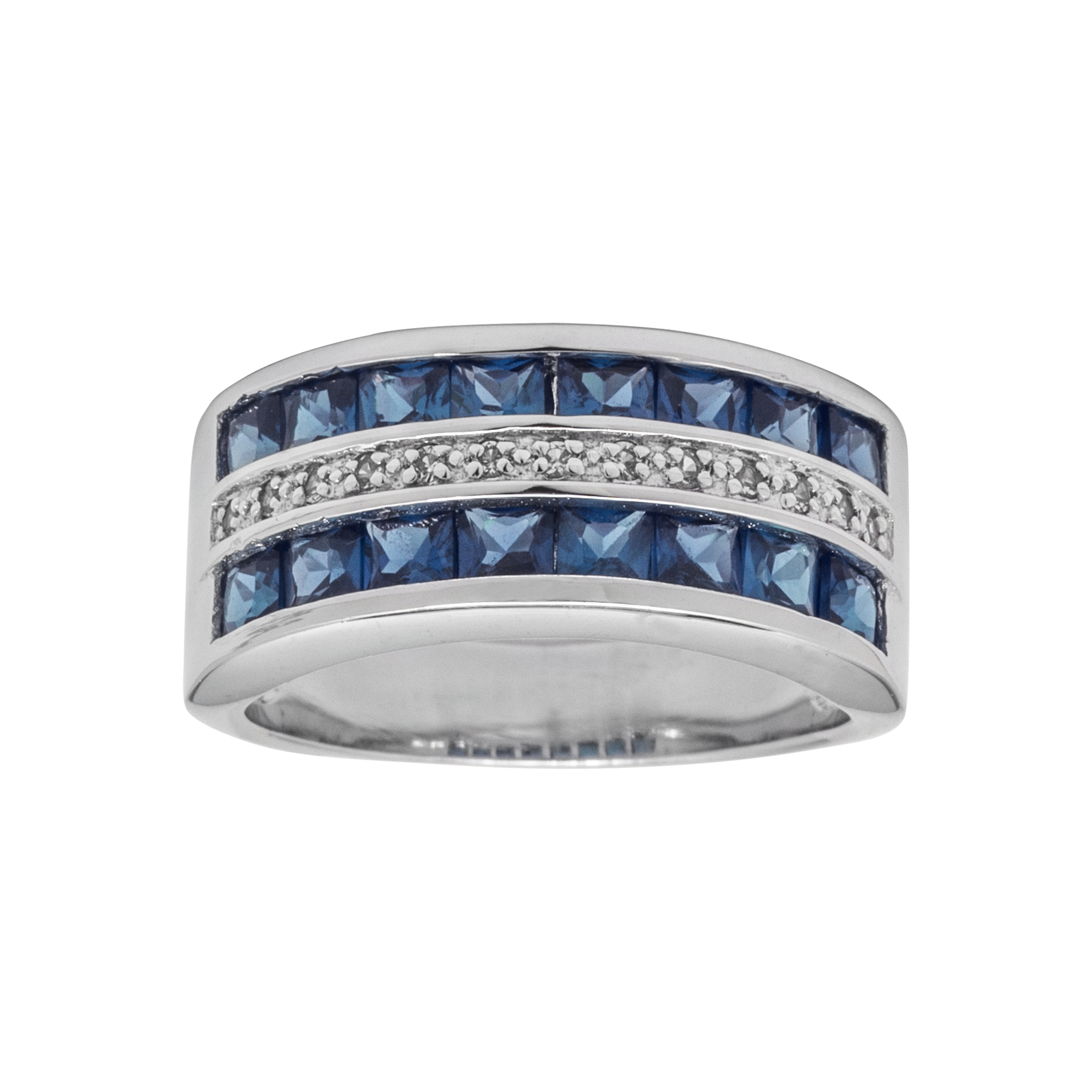 Lab Created Sapphire 3-Row Band Sterling Silver