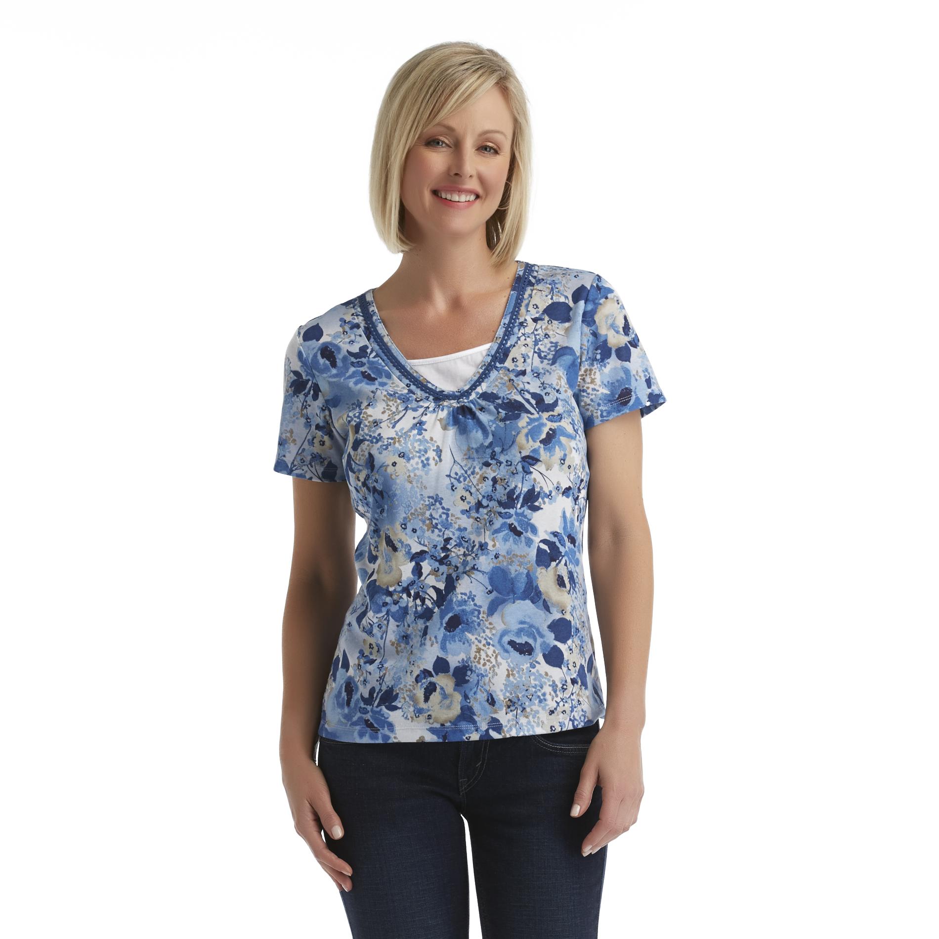 Women's Layered-Look V-Neck T-Shirt - Floral