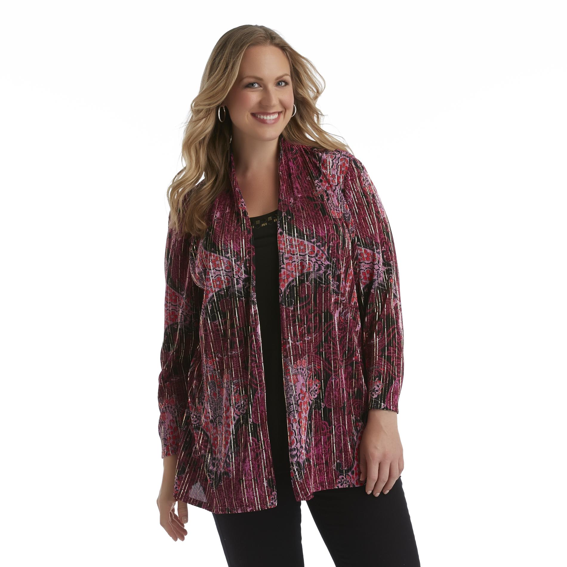 Women's Plus Embellished Layered-Look Top - Paisley