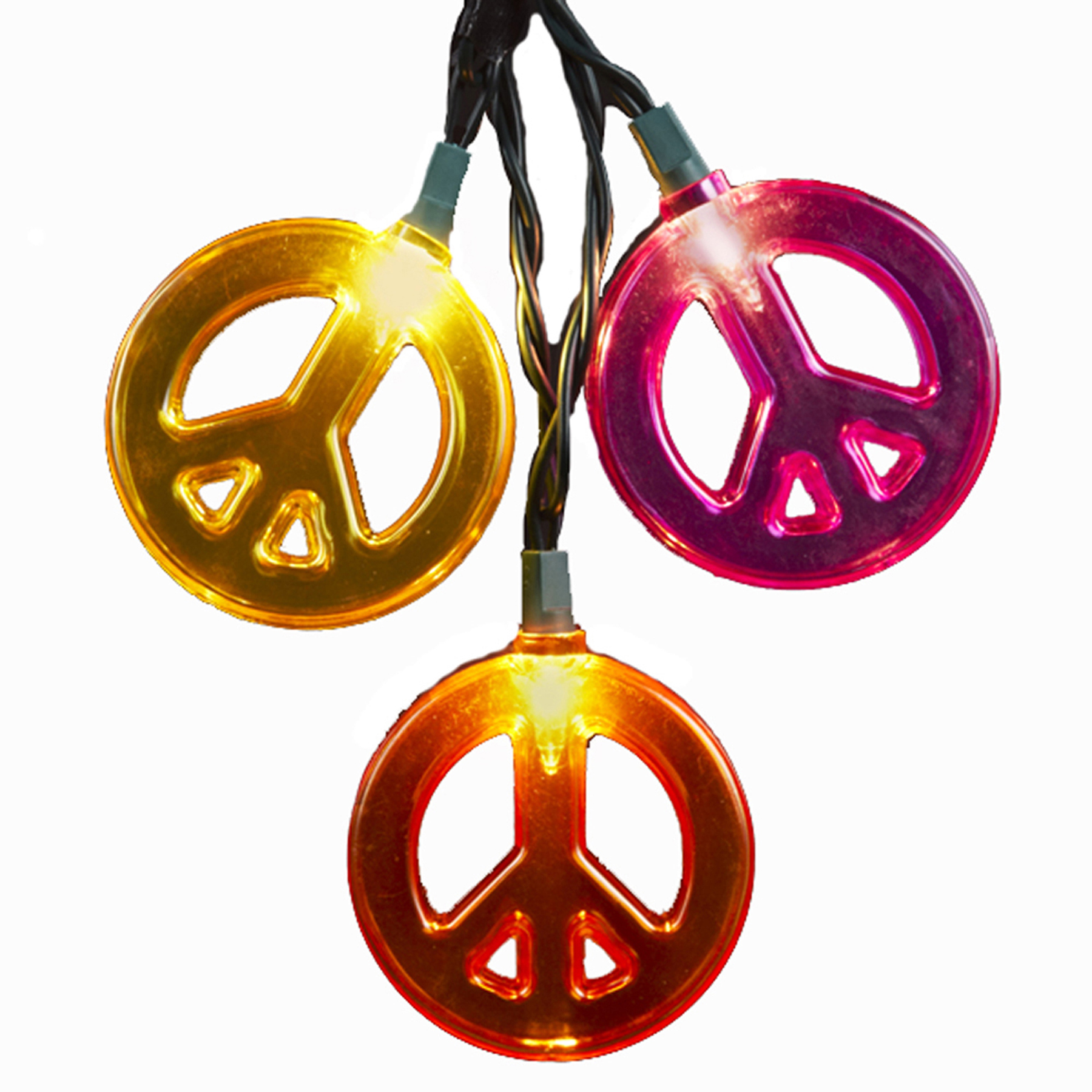Kurt Adler 10-Light Multicolored Peace Sign Holiday Light Set