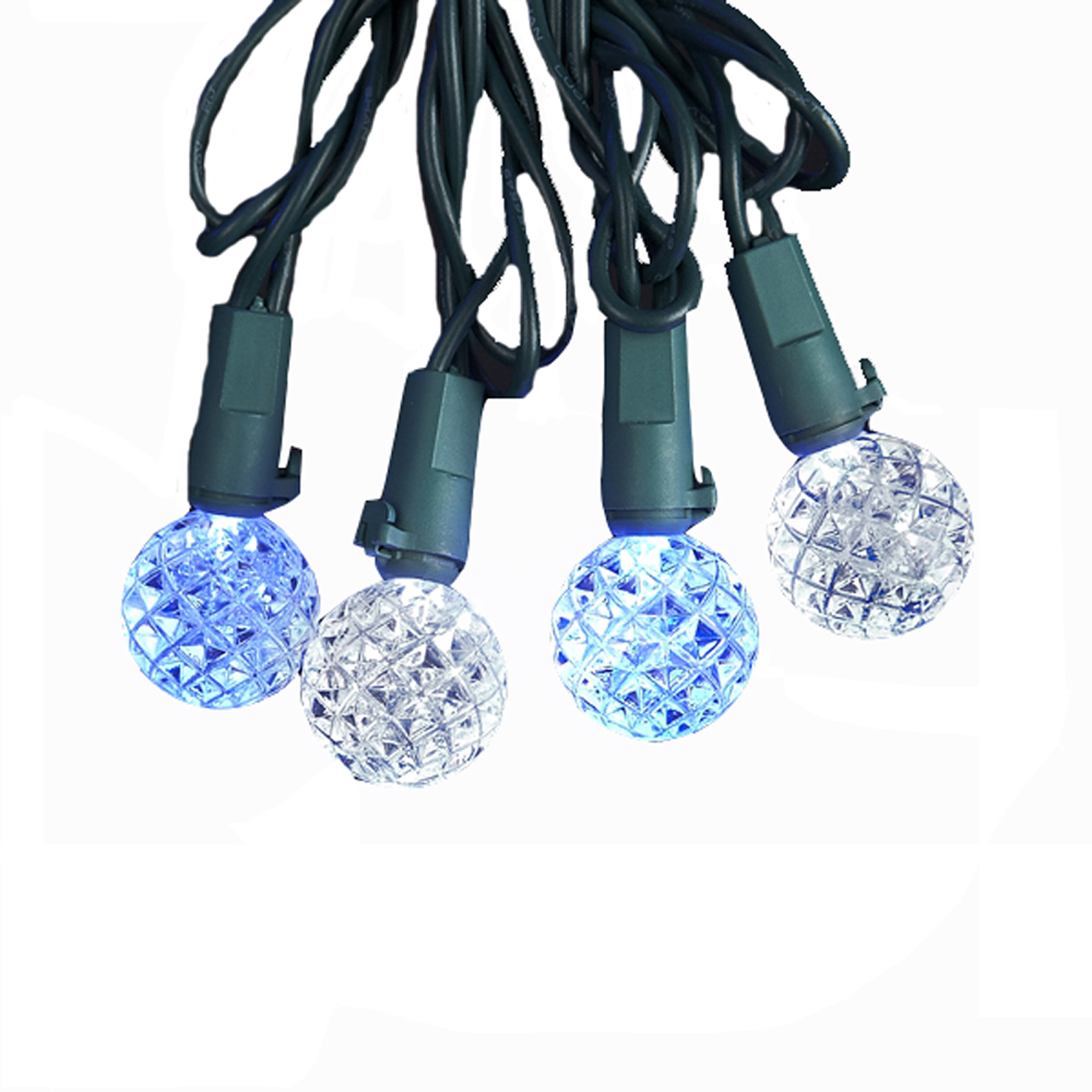 Kurt Adler UL 25-Light LED G8 White and Blue Diamond Cut Holiday Light Set