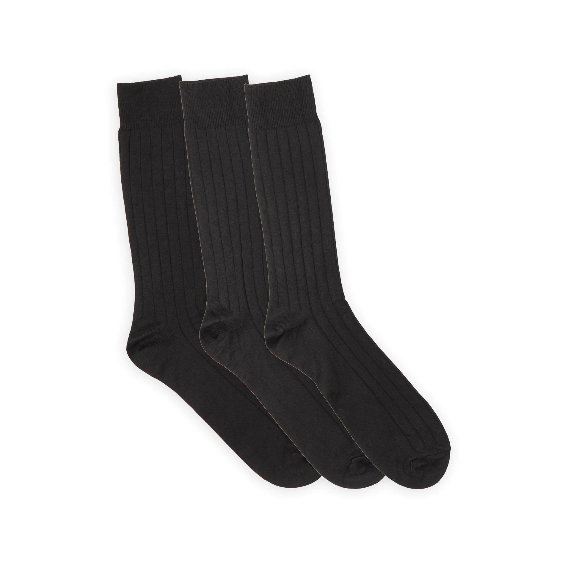 Basic Editions Men's 3 Pairs Ribbed Dress Socks