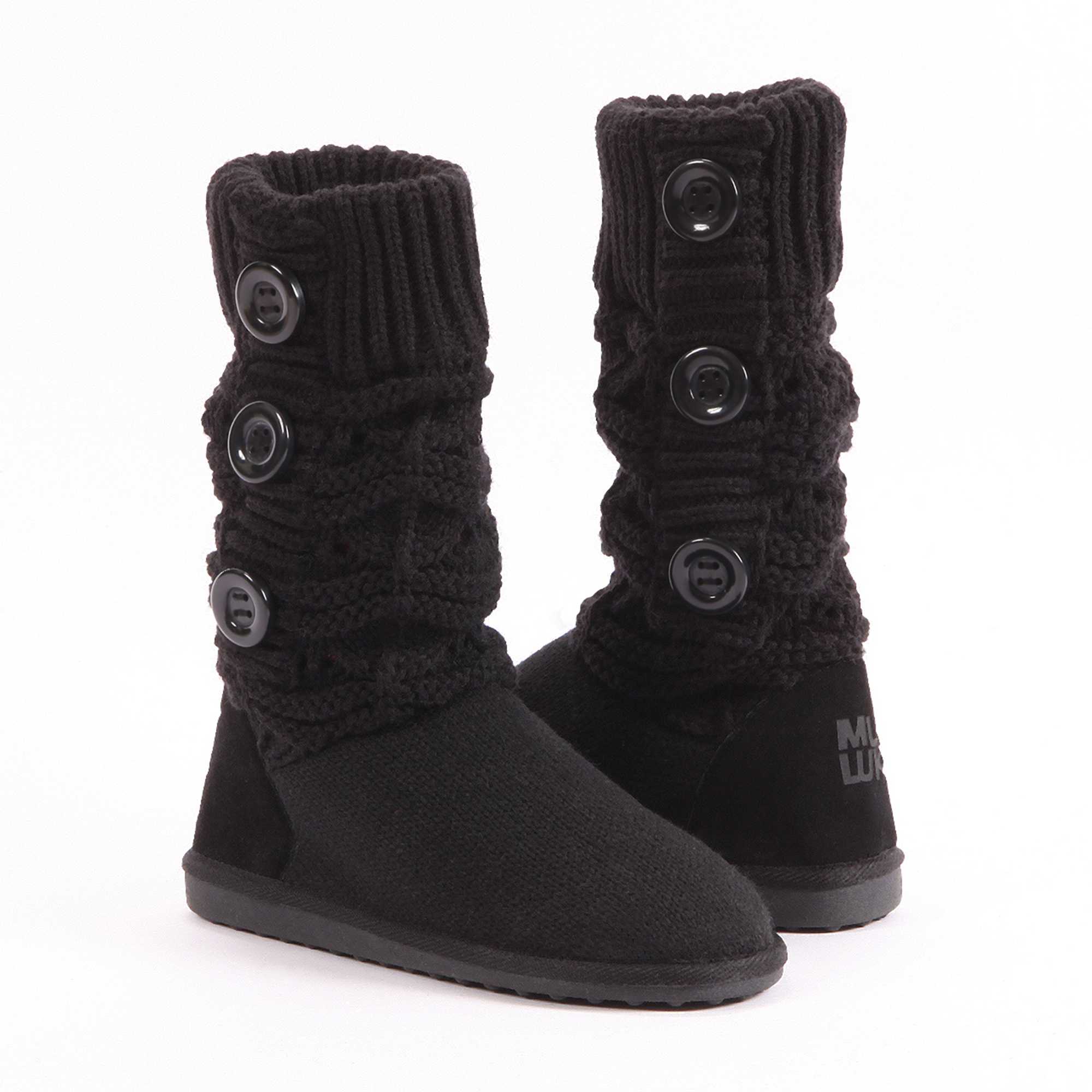 Muk Luks Women's 12.5" Black Jamie Short Knit Boot Ebony 7