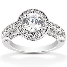 1.15 cttw Vintage Halo Diamond Ring 14K White Gold