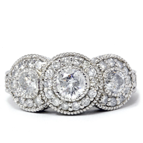 1.50 cttw Vintage Three Stone Diamond Engagement Ring 14K White Gold
