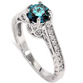 1.23 cttw Vintage Blue Diamond Ring 14K White Gold
