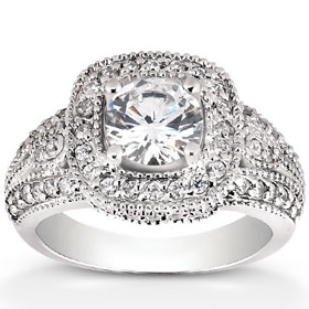 1.33 cttw Vintage Halo Diamond Ring Engraved 14K Round