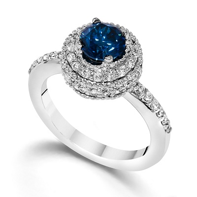 1.10 cttw Vintage Blue Diamond Ring 14K White Gold