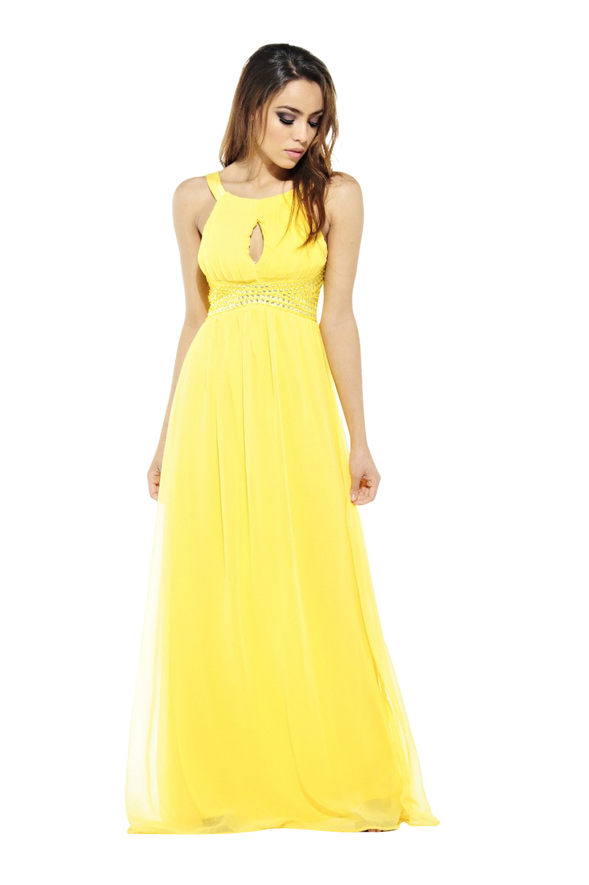 Women's Key Hole Embellished Front Yellow Maxi - Online Exclusive