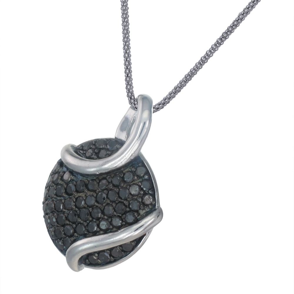 Sterling Silver 0.8 cttw Black Diamond Pendant with 18" Chain