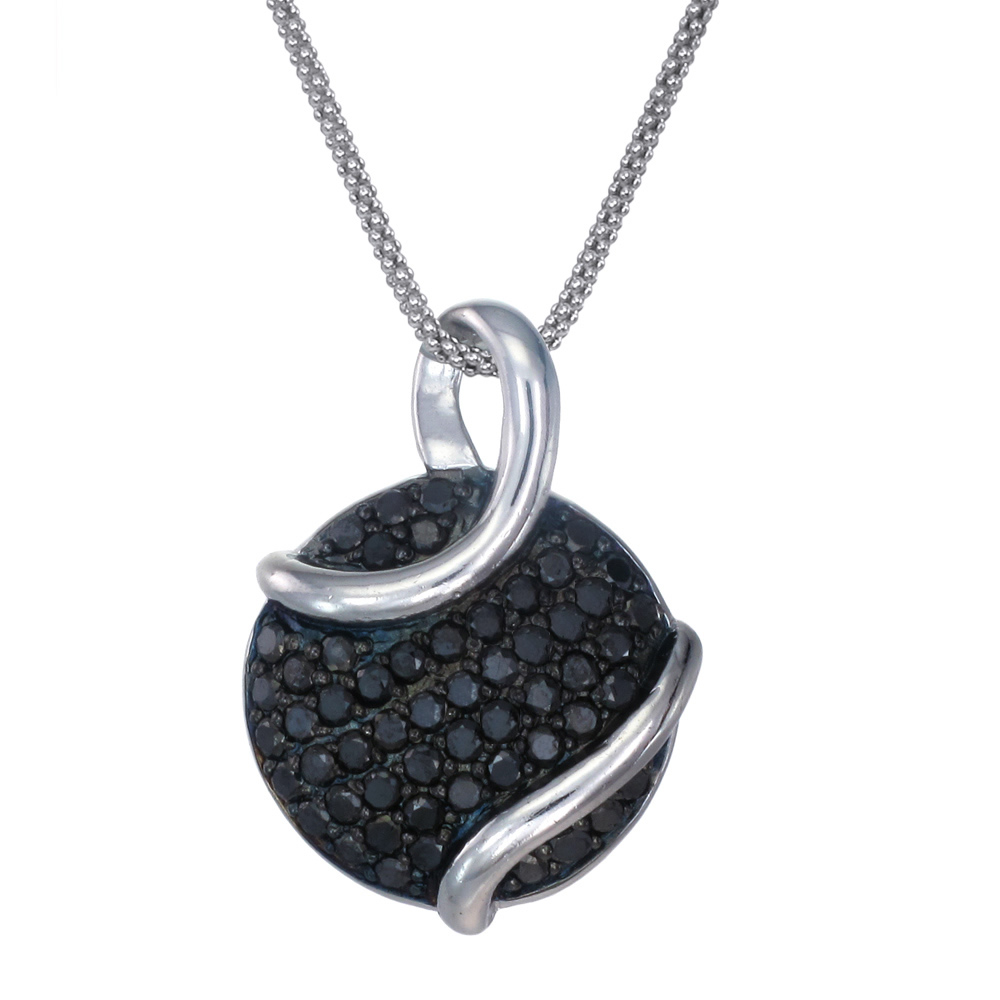 Sterling Silver 0.8 cttw Black Diamond Pendant with 18" Chain