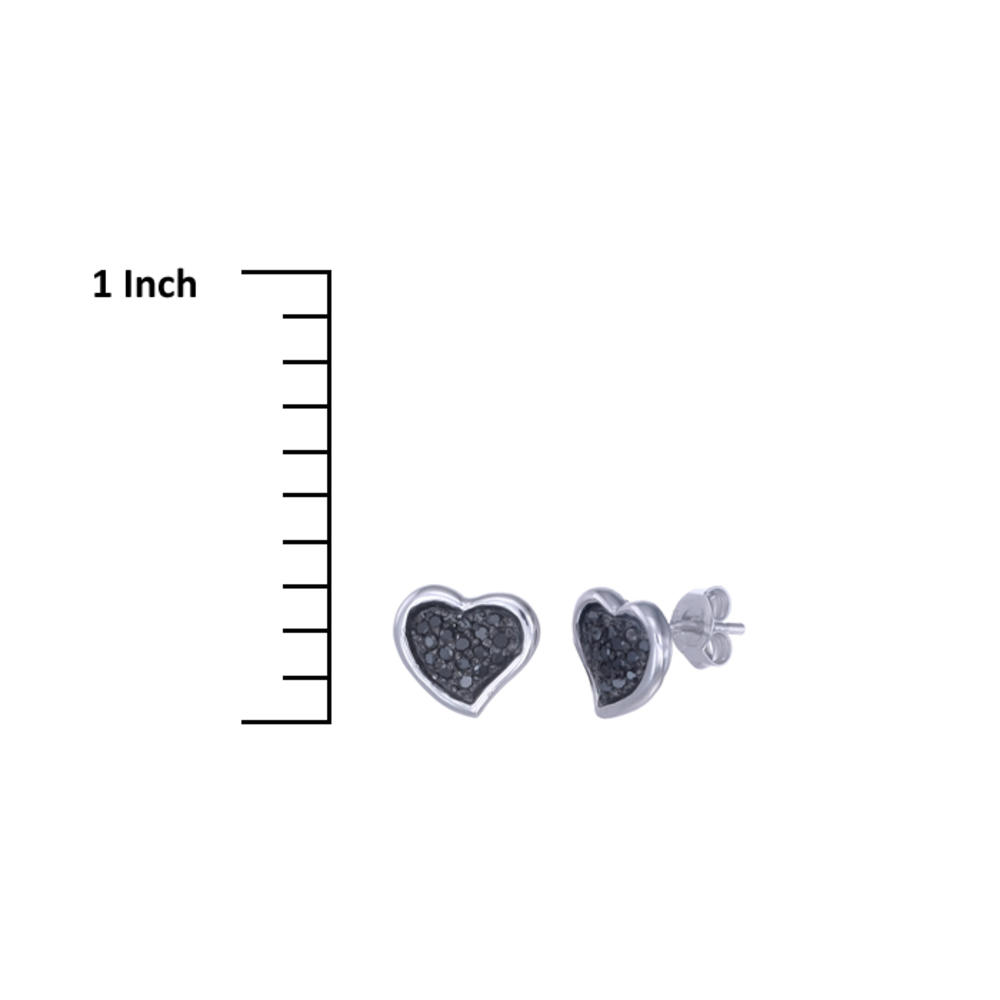 Sterling Silver 0.25 cttw Black Diamond Heart Stud Earrings