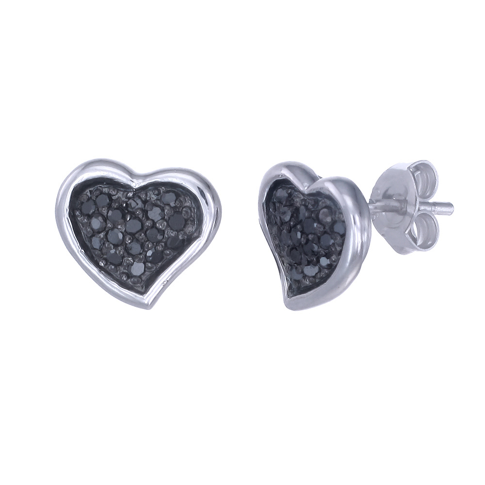Sterling Silver 0.25 cttw Black Diamond Heart Stud Earrings