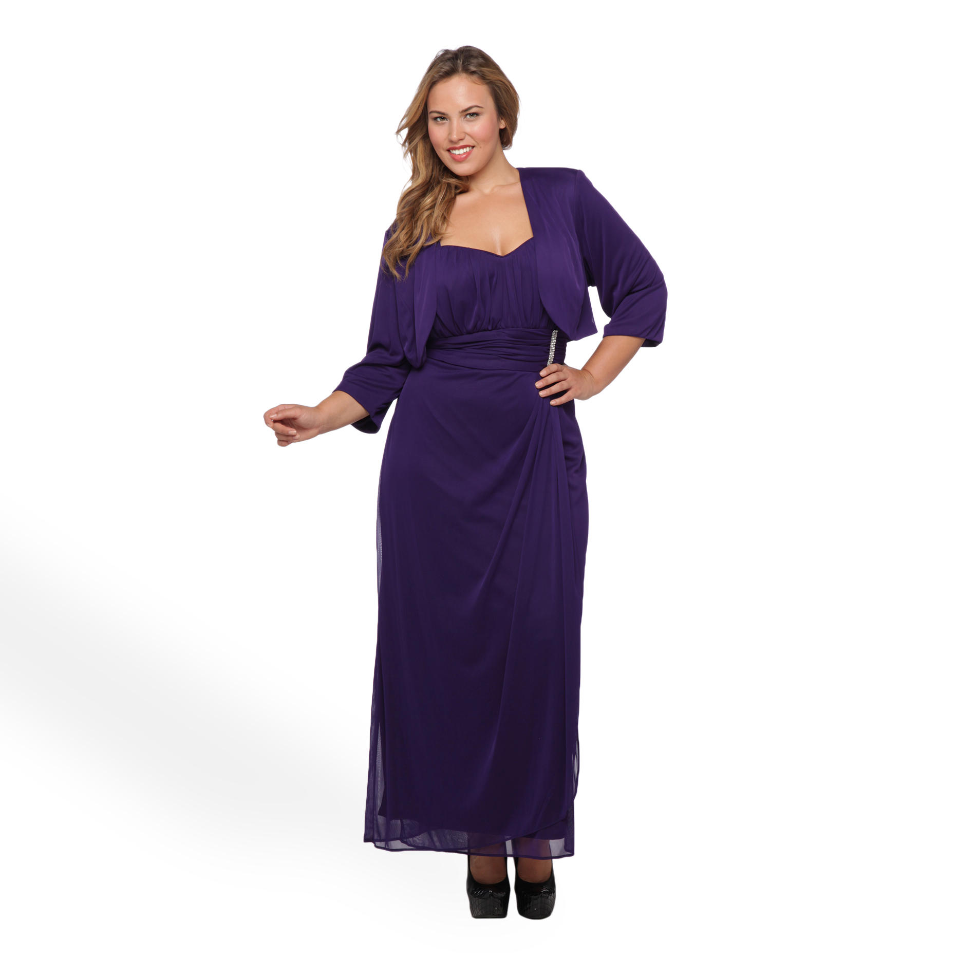 Kathy Roberts Women's Plus Evening Dress  Jacket Purple 14