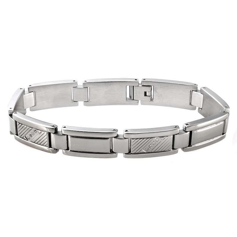 8.5 Steel Square Link Diamond Bracelet