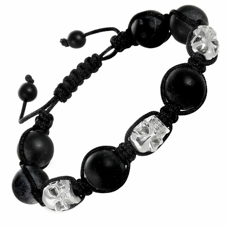Black Hematite Steel Skull Shamballa Bracelet Black Hematite Steel Skull Shamballa Bracelet