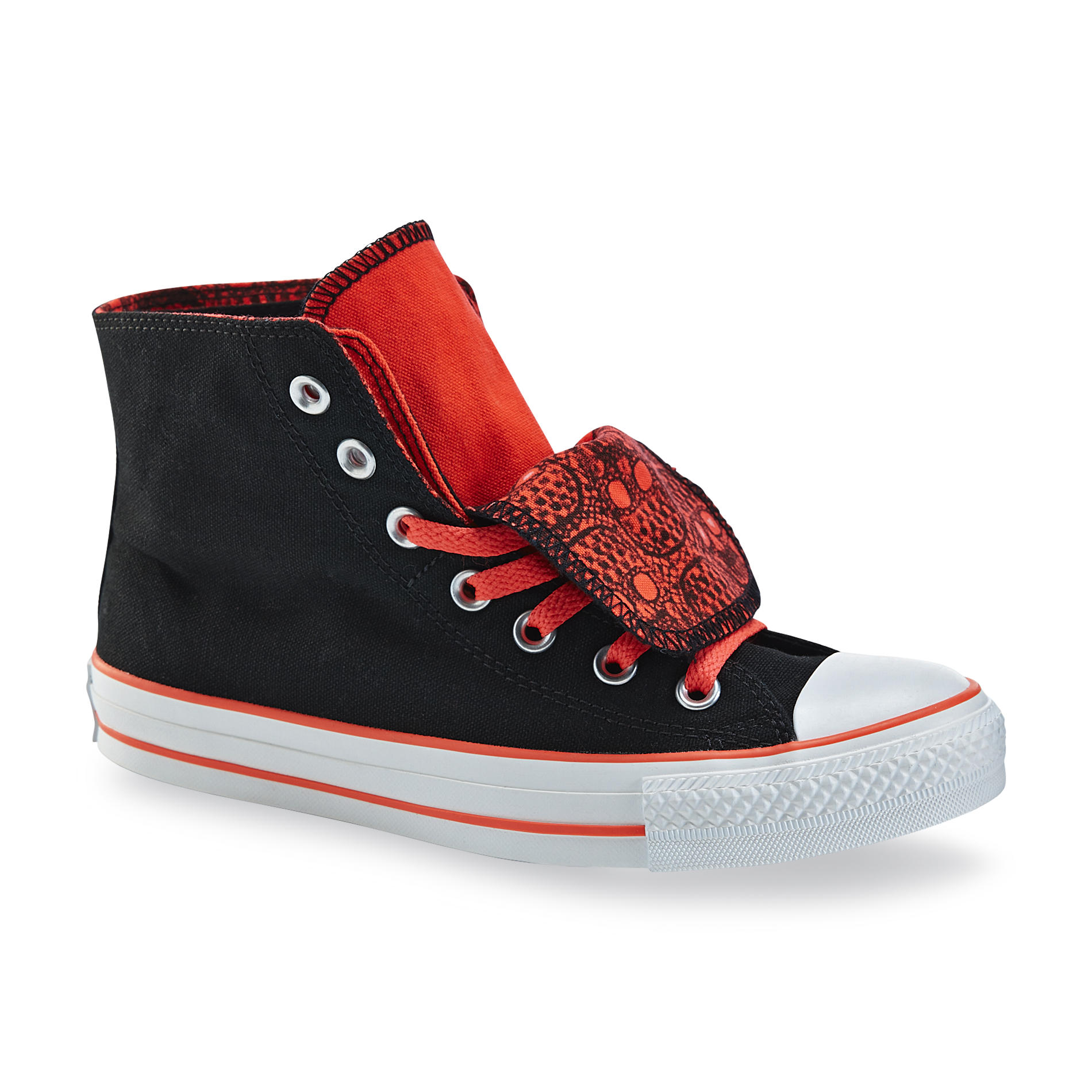 Converse Women's Chuck Taylor Black/Coral Two-Fold High-Top Sneaker - Skulls